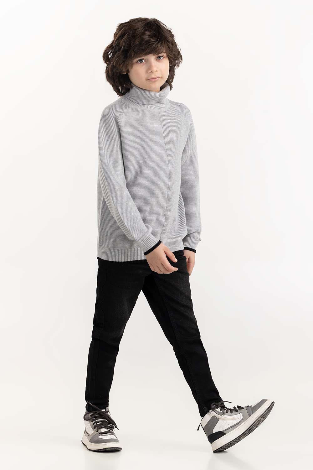 Junior Boy Light Grey Knit Turtle Neck Sweater 224 -311-006