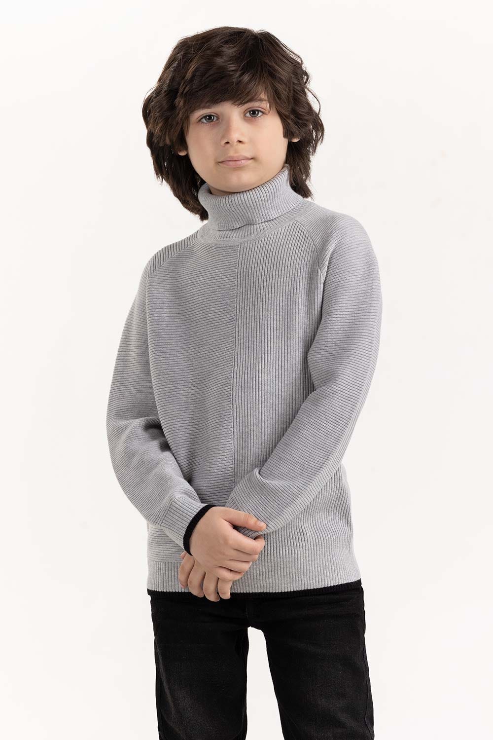Junior Boy Light Grey Knit Turtle Neck Sweater 224 -311-006