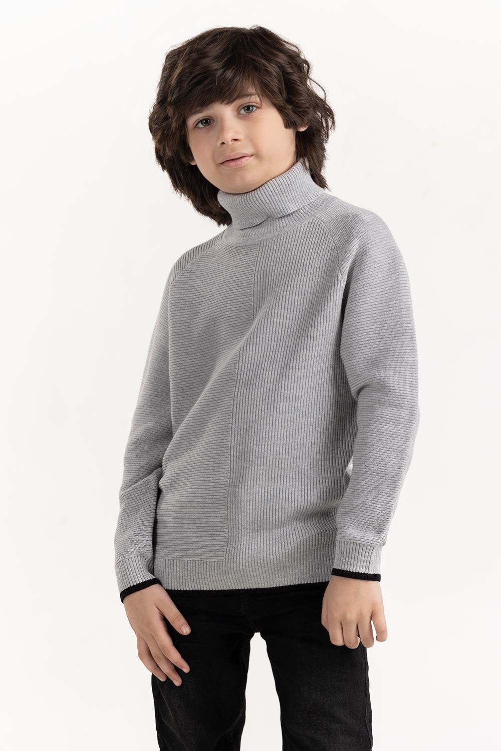 Junior Boy Light Grey Knit Turtle Neck Sweater 224 -311-006