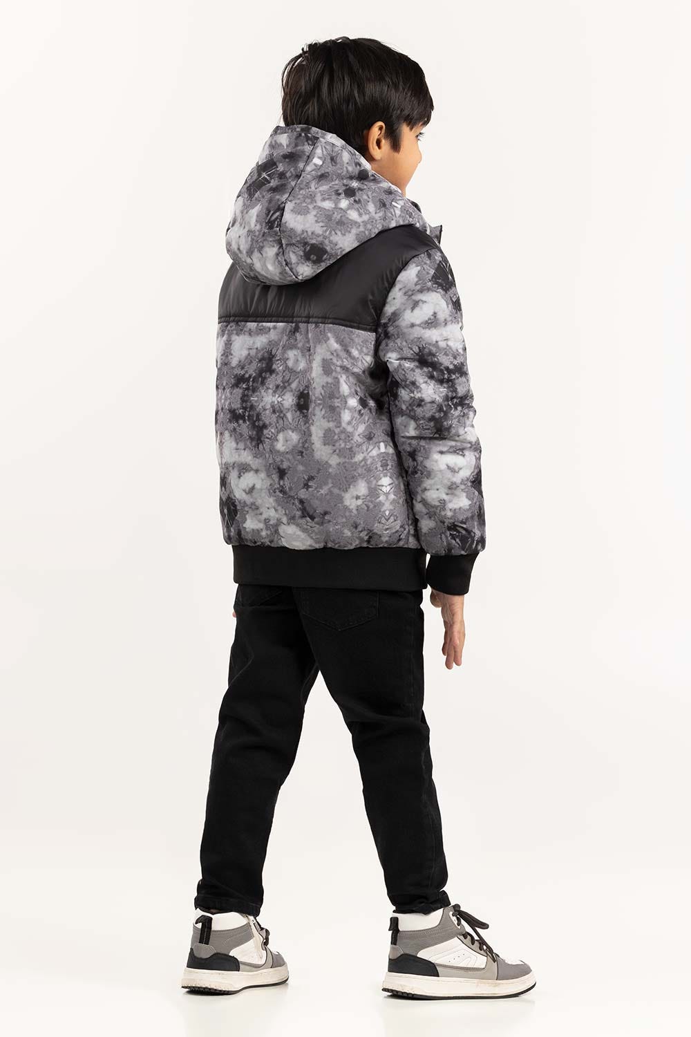Junior Boy Light Grey Puffer Hooded Jacket 224-310-062