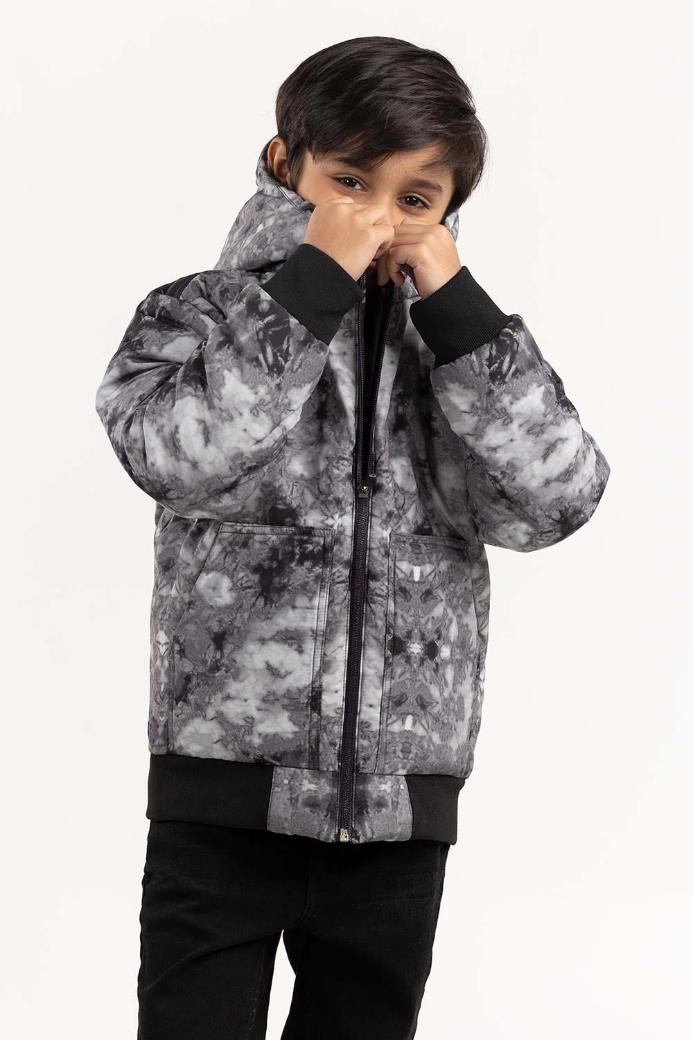 Junior Boy Light Grey Puffer Hooded Jacket 224-310-062