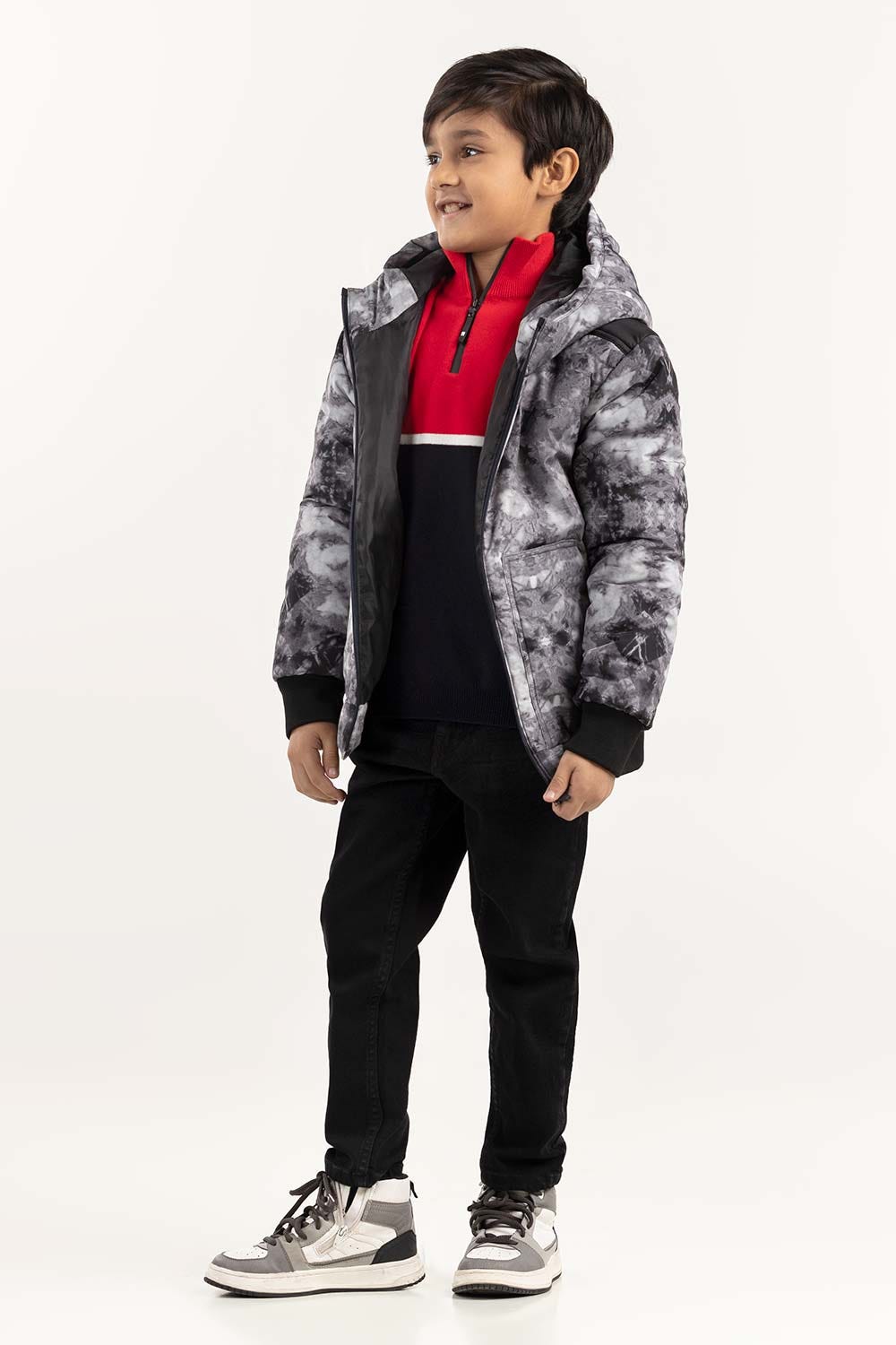 Junior Boy Light Grey Puffer Hooded Jacket 224-310-062