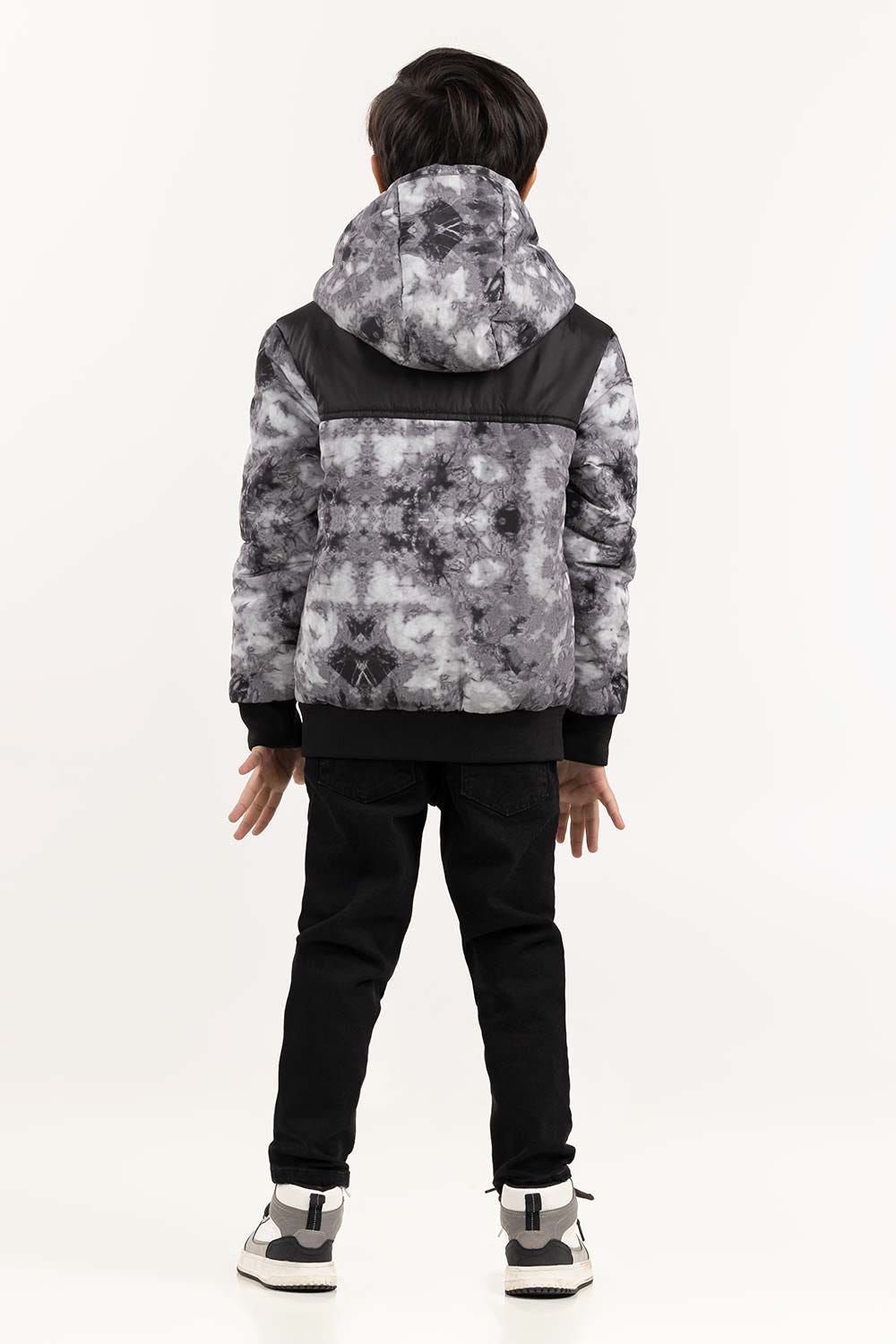Junior Boy Light Grey Puffer Hooded Jacket 224-310-062