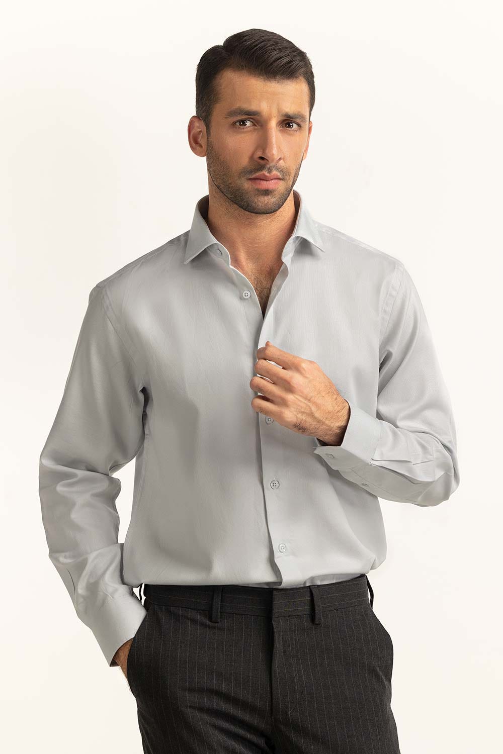 Light Grey Self Textured Formal Shirt MN-FS-PD24-079