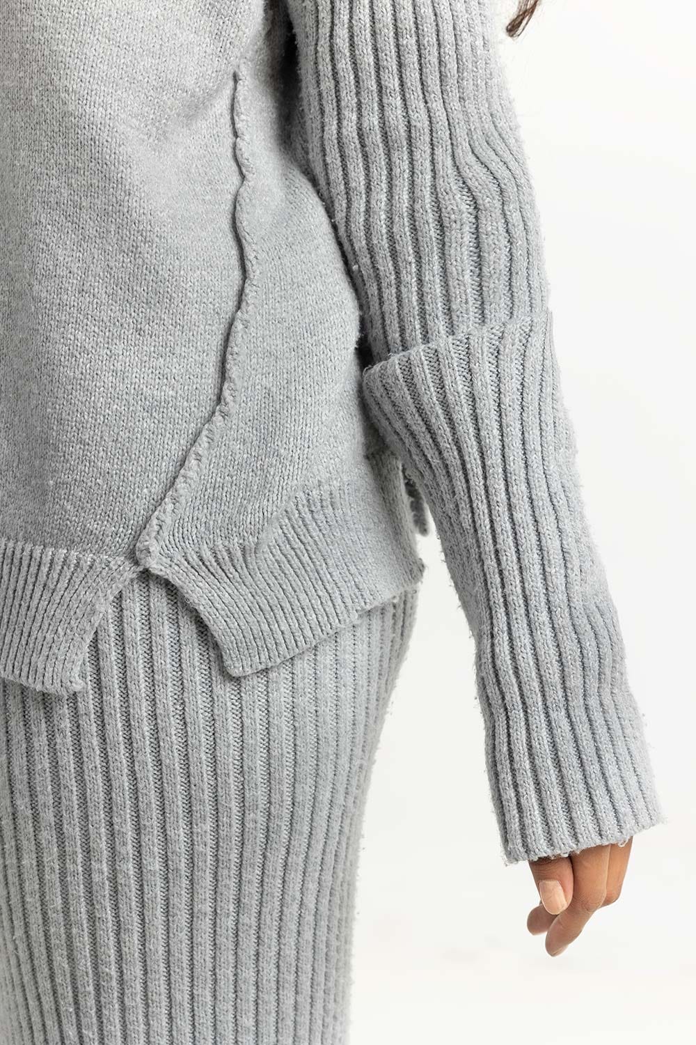 Grey Loose Fit Knit Sweater LP-576 Top