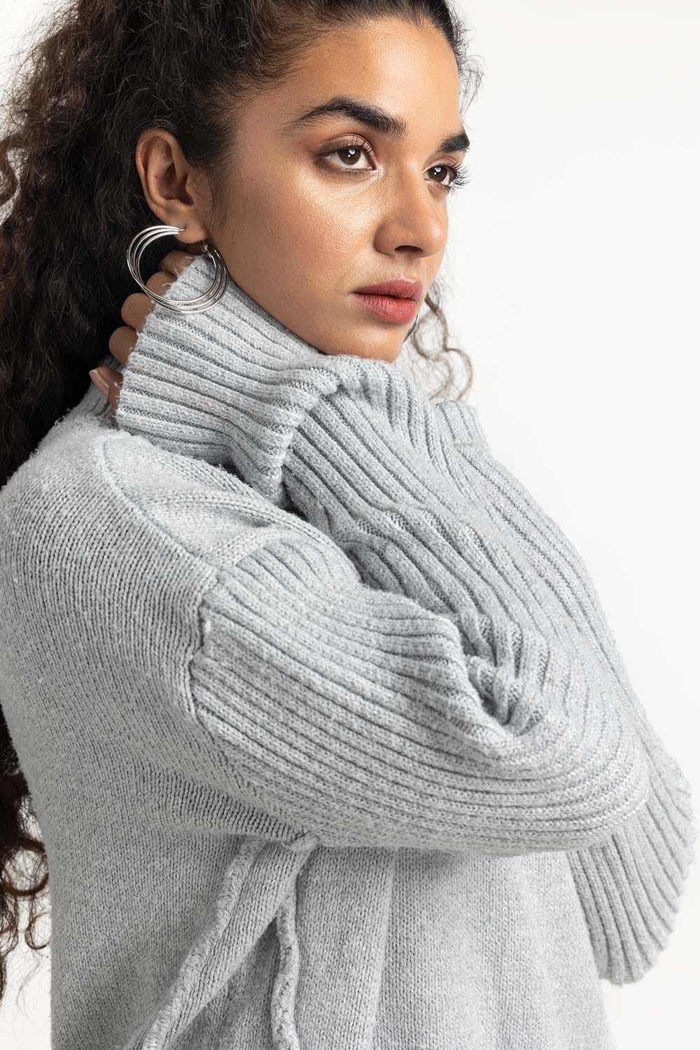 Grey Loose Fit Knit Sweater LP-576 Top