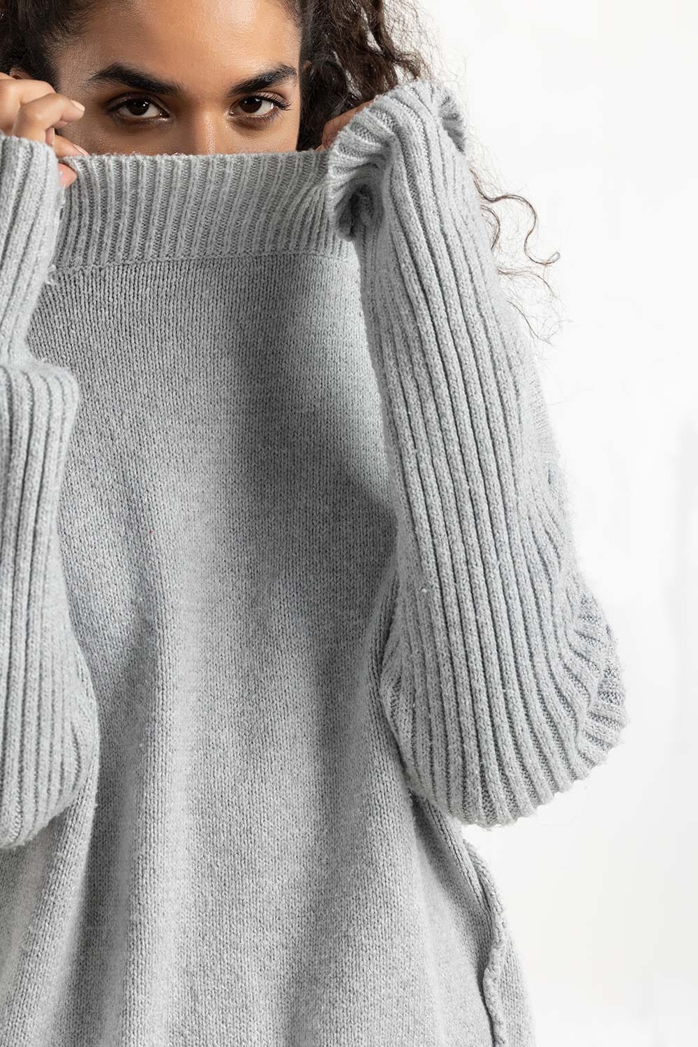 Grey Loose Fit Knit Sweater LP-576 Top