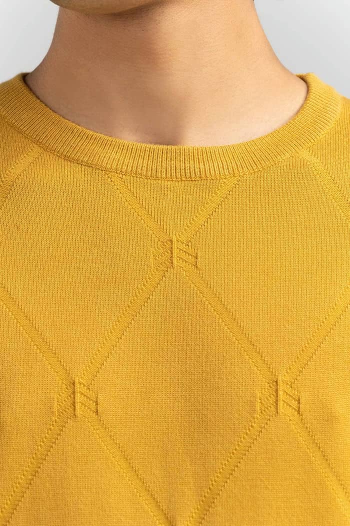 Light Mustard Textured Crew Neck Sweater SWT-FFSCN22-231