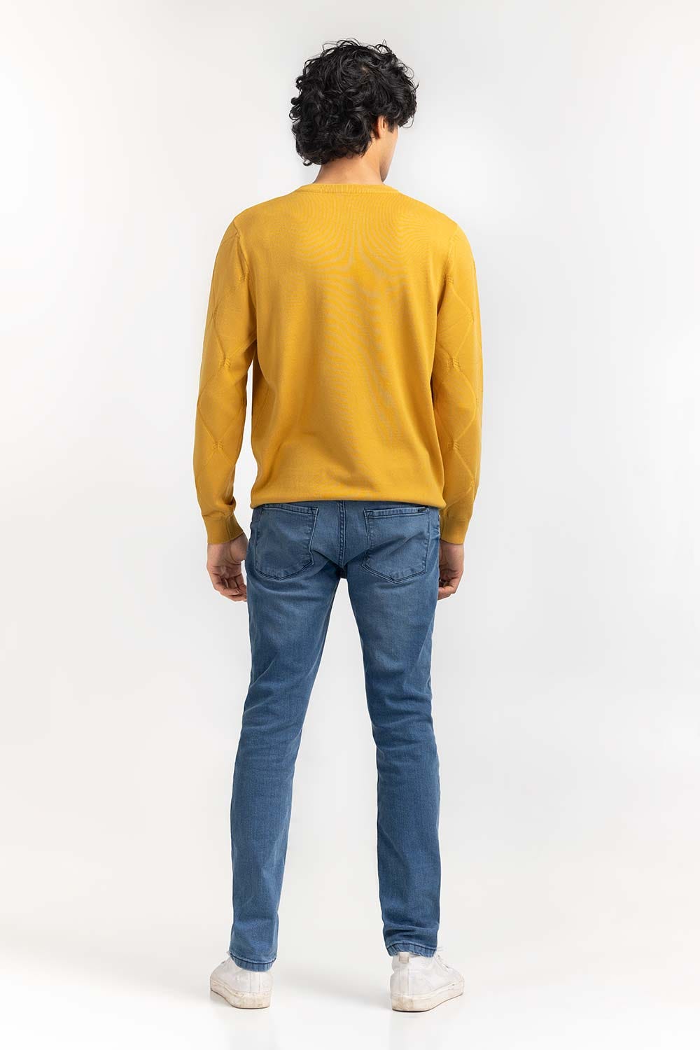 Light Mustard Textured Crew Neck Sweater SWT-FFSCN22-231