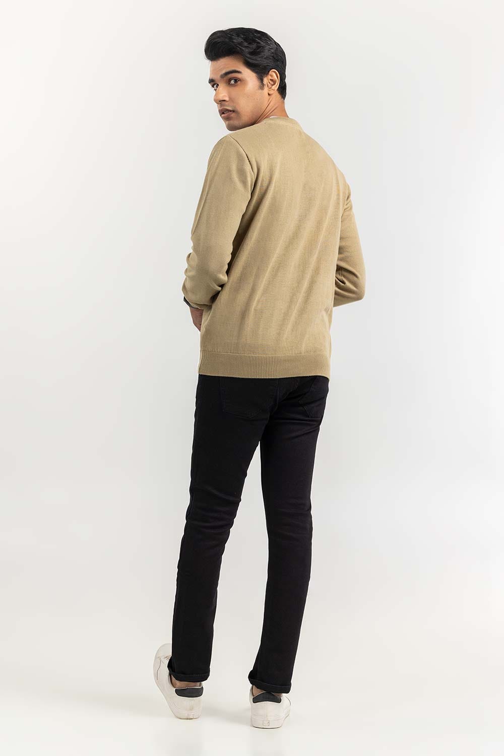 Light Olive Basic V Neck Sweater SWT-BFSVN-22-003