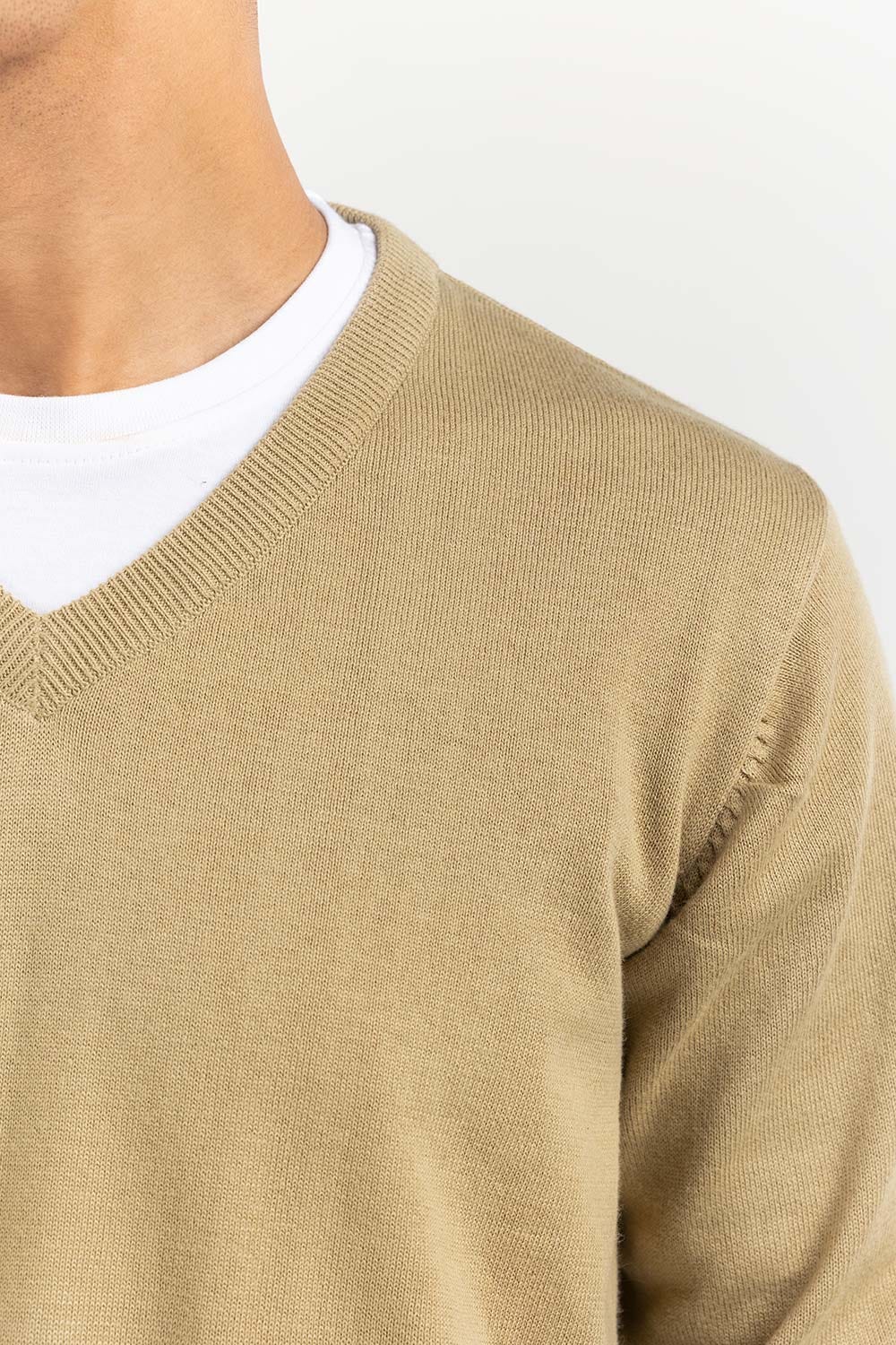 Light Olive Basic V Neck Sweater SWT-BFSVN-22-003