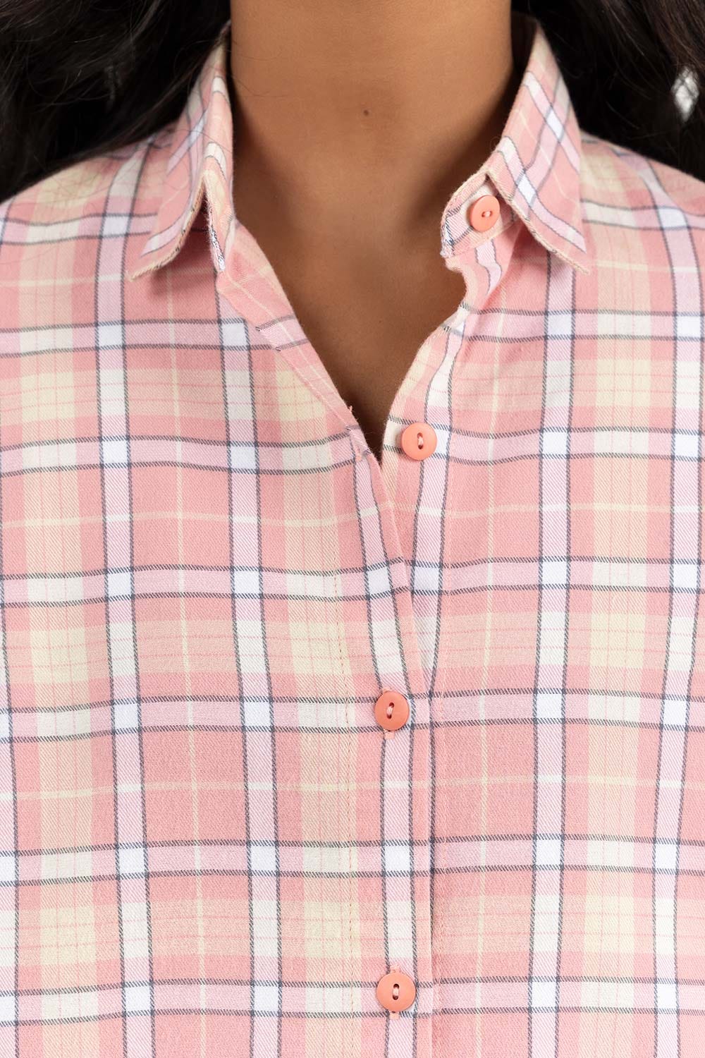 Light Pink Checkered Button Down Shirt 224-217-013