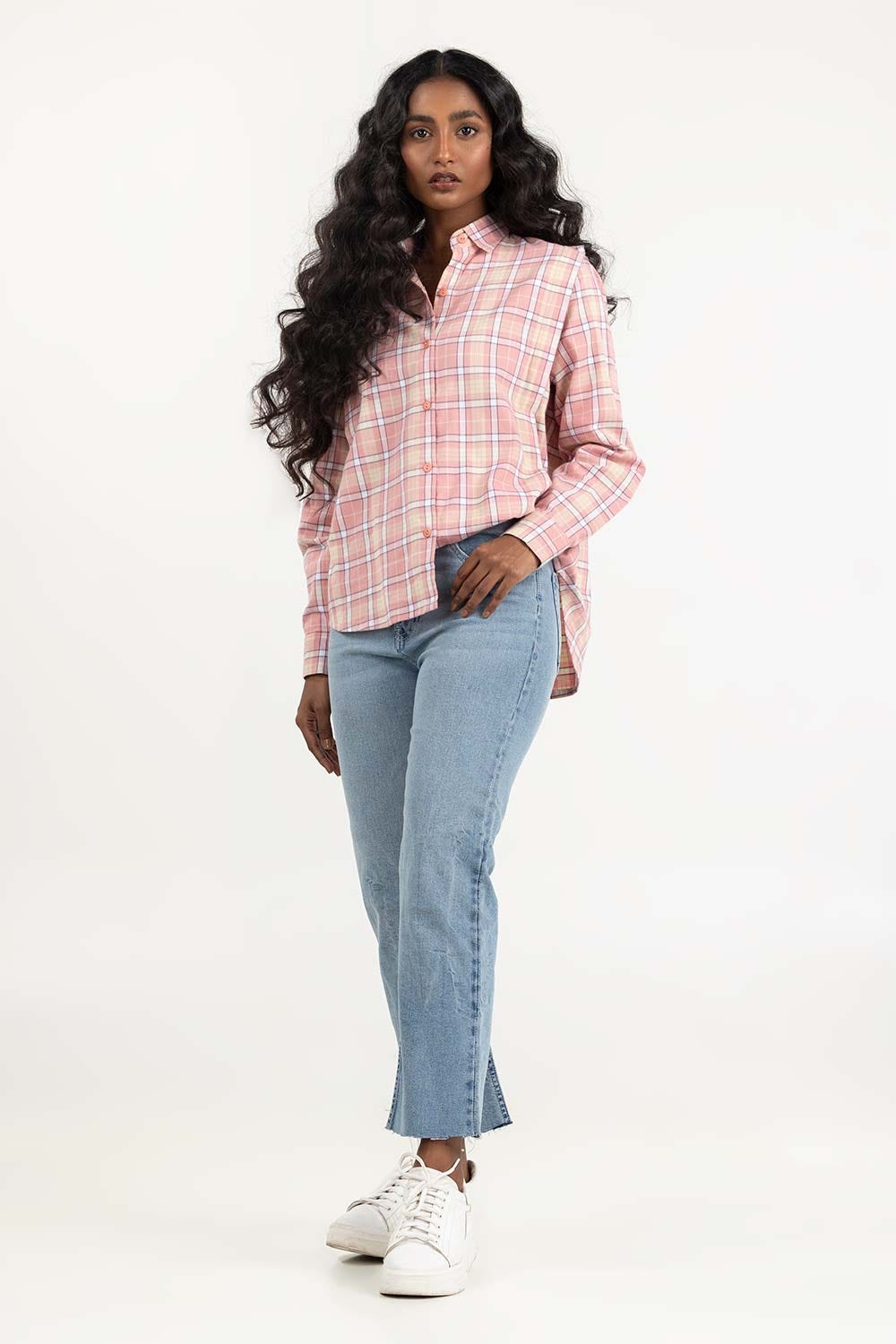 Light Pink Checkered Button Down Shirt 224-217-013