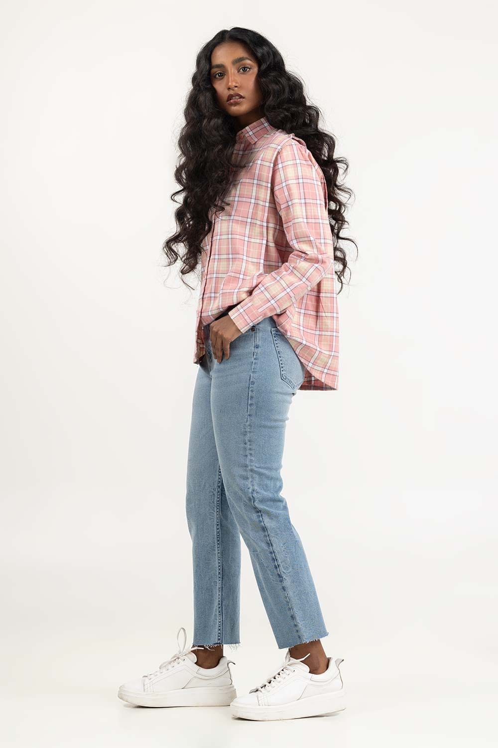 Light Pink Checkered Button Down Shirt 224-217-013