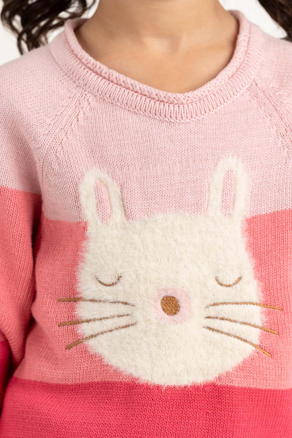 Toddler Girl Light Pink Wool Sweater With Round Neck 224-611-006