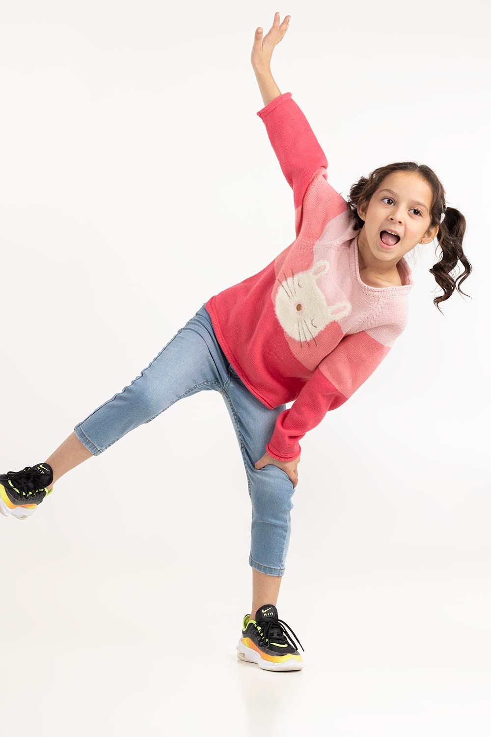 Toddler Girl Light Pink Wool Sweater With Round Neck 224-611-006