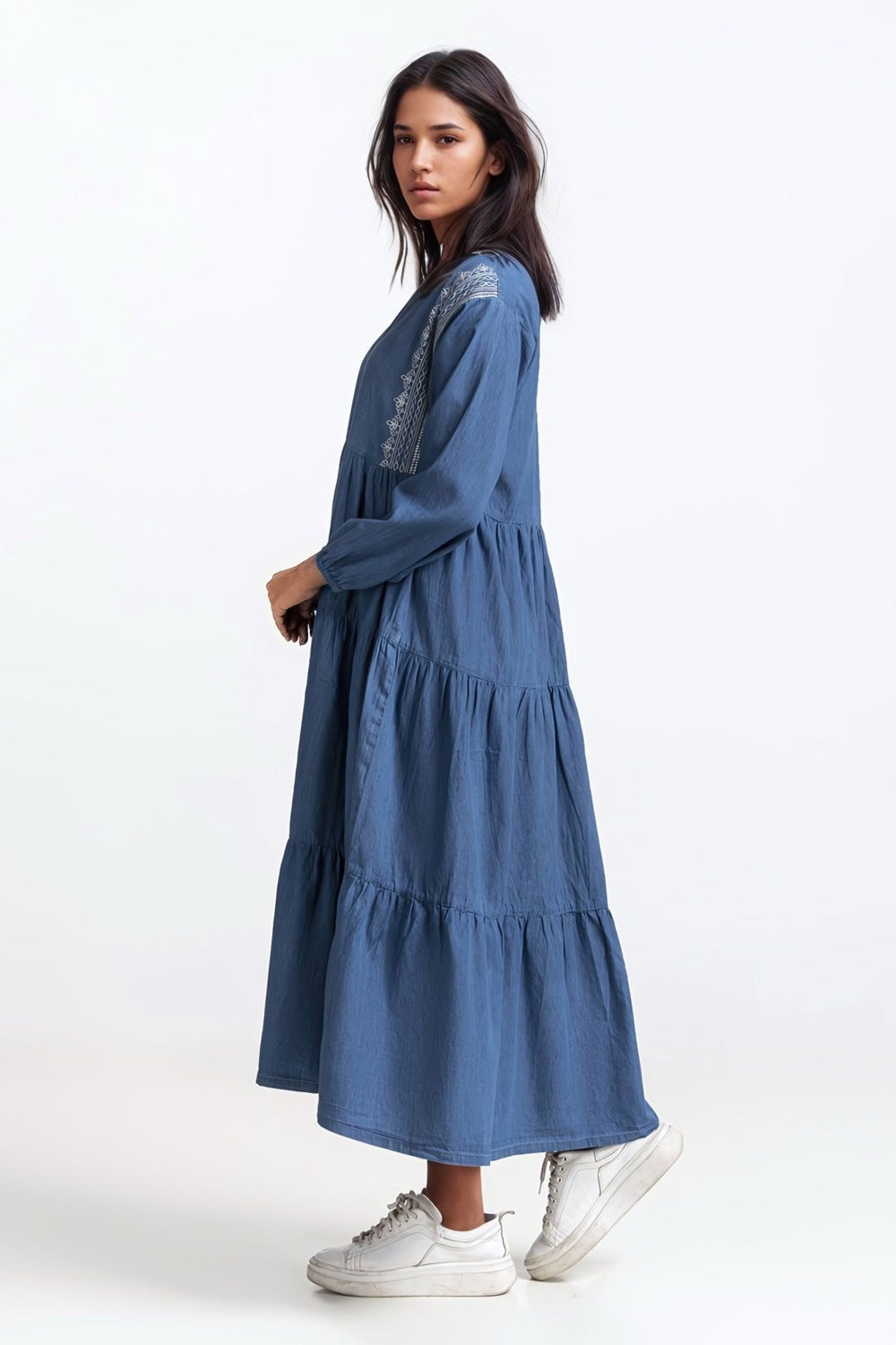Light Weight Denim V-Collar Dress WM-DRS-SS24-114
