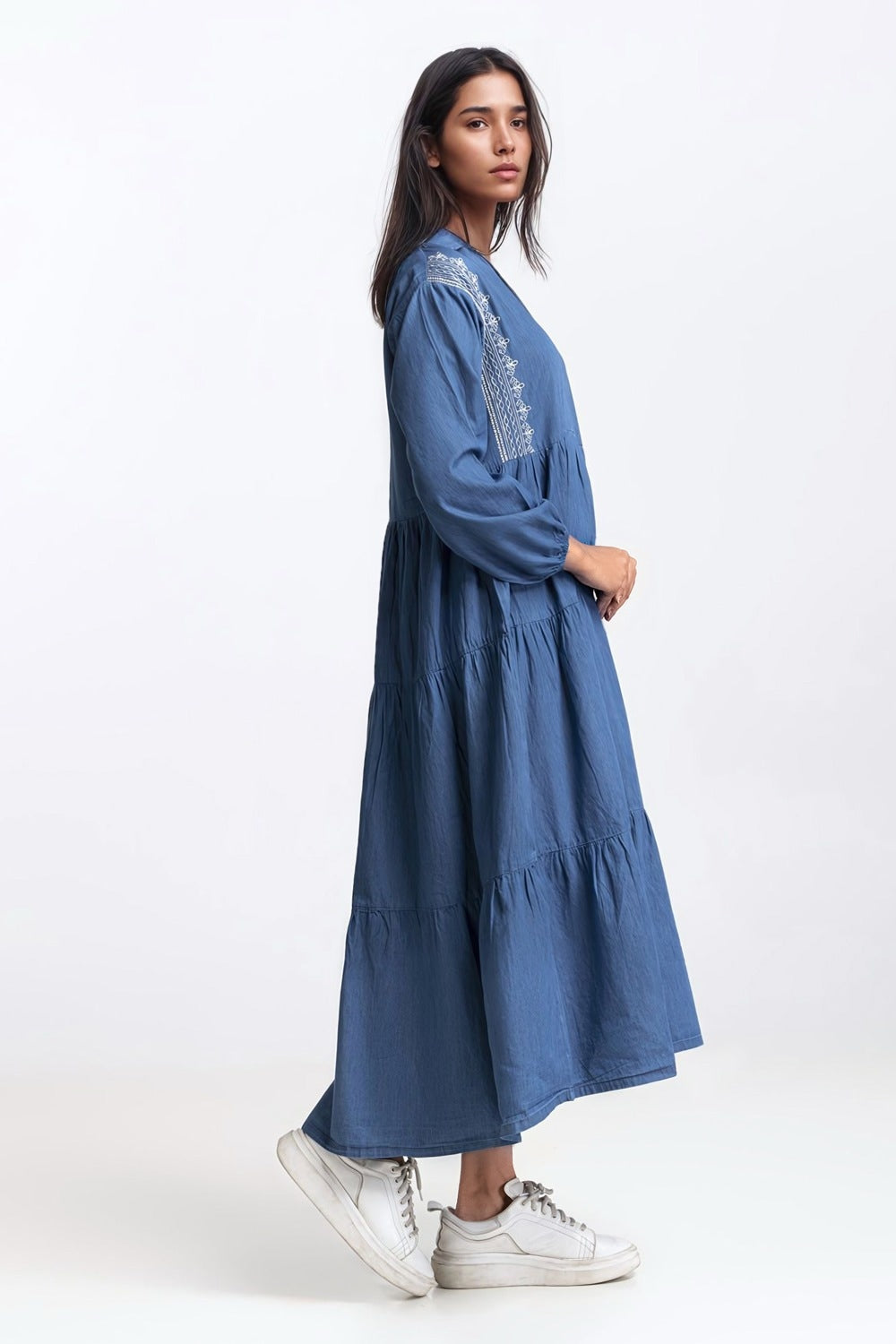 Light Weight Denim V-Collar Dress WM-DRS-SS24-114