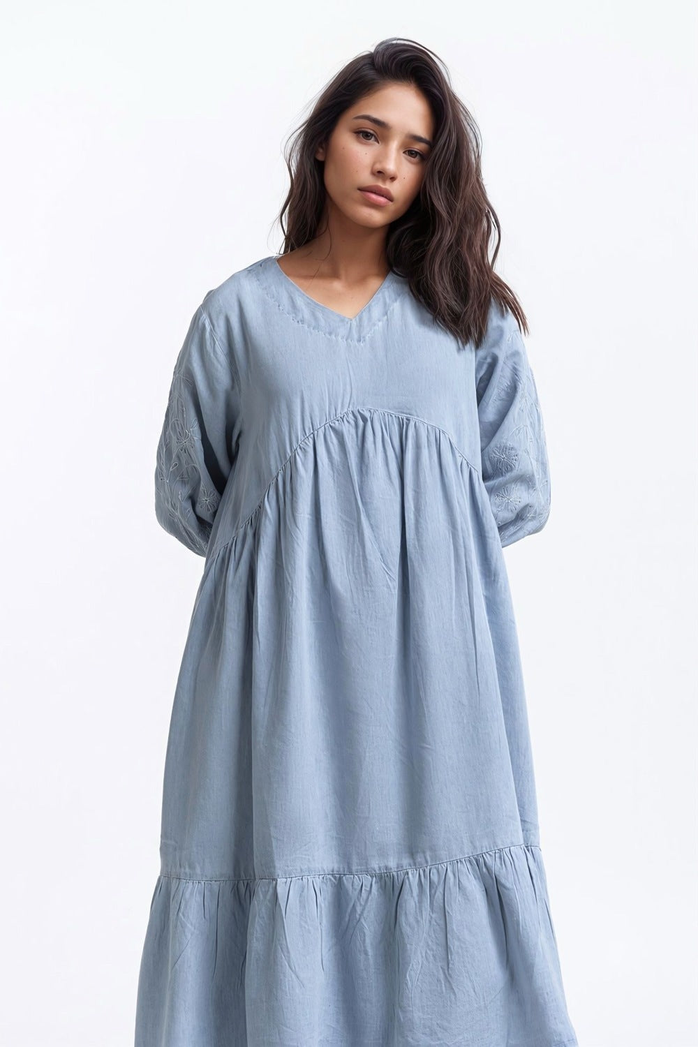 Light Weight Denim V-Dress WM-DRS-SS24-115