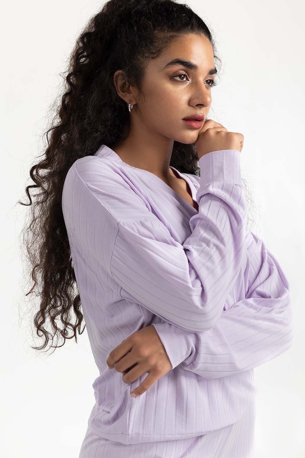 Lilac Loose Fit V-Neck Top  224-216-311 T