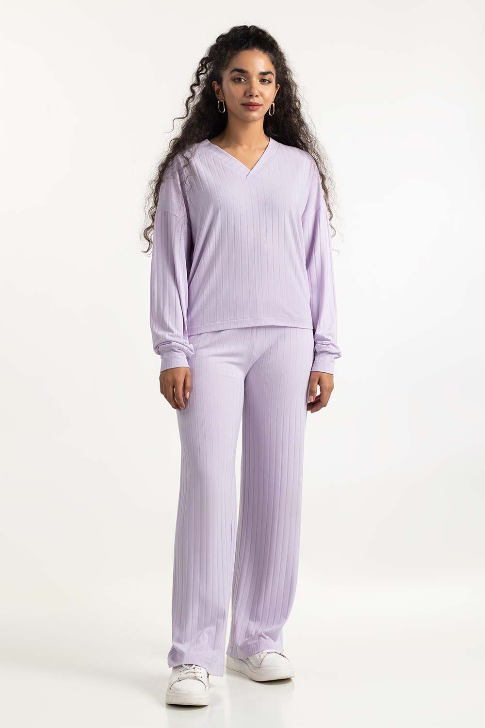 Lilac Loose Fit V-Neck Top  224-216-311 T