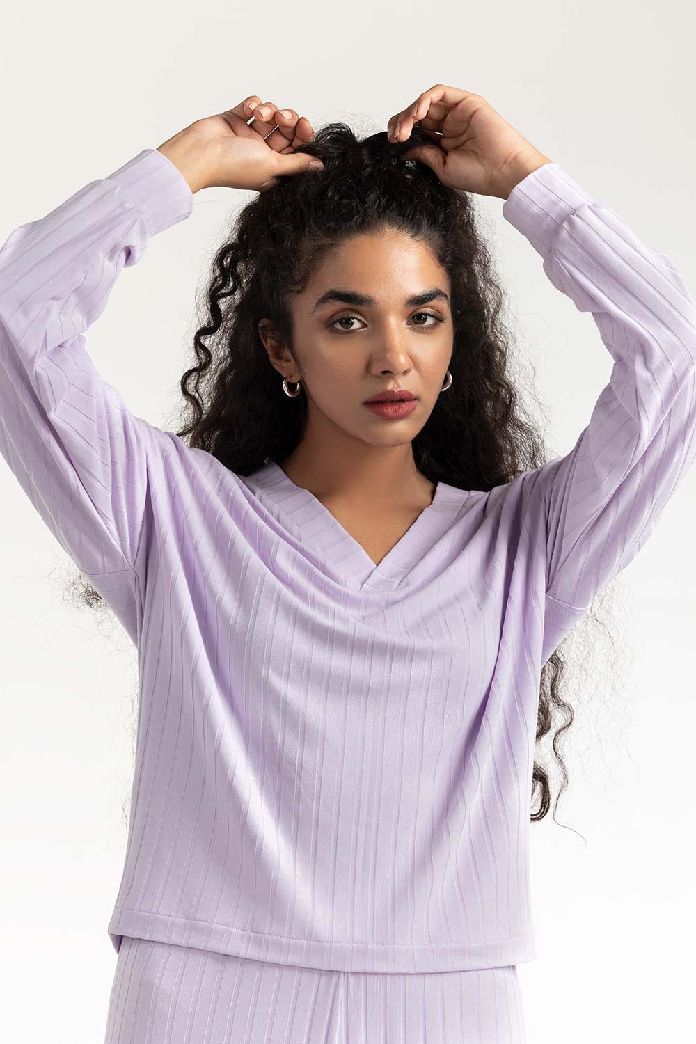 Lilac Loose Fit V-Neck Top  224-216-311 T