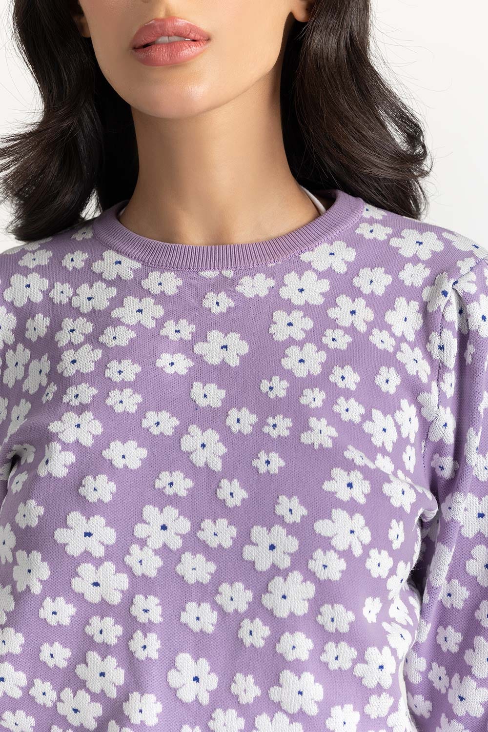 Lilac Floral Knit Sweater 224-211-001