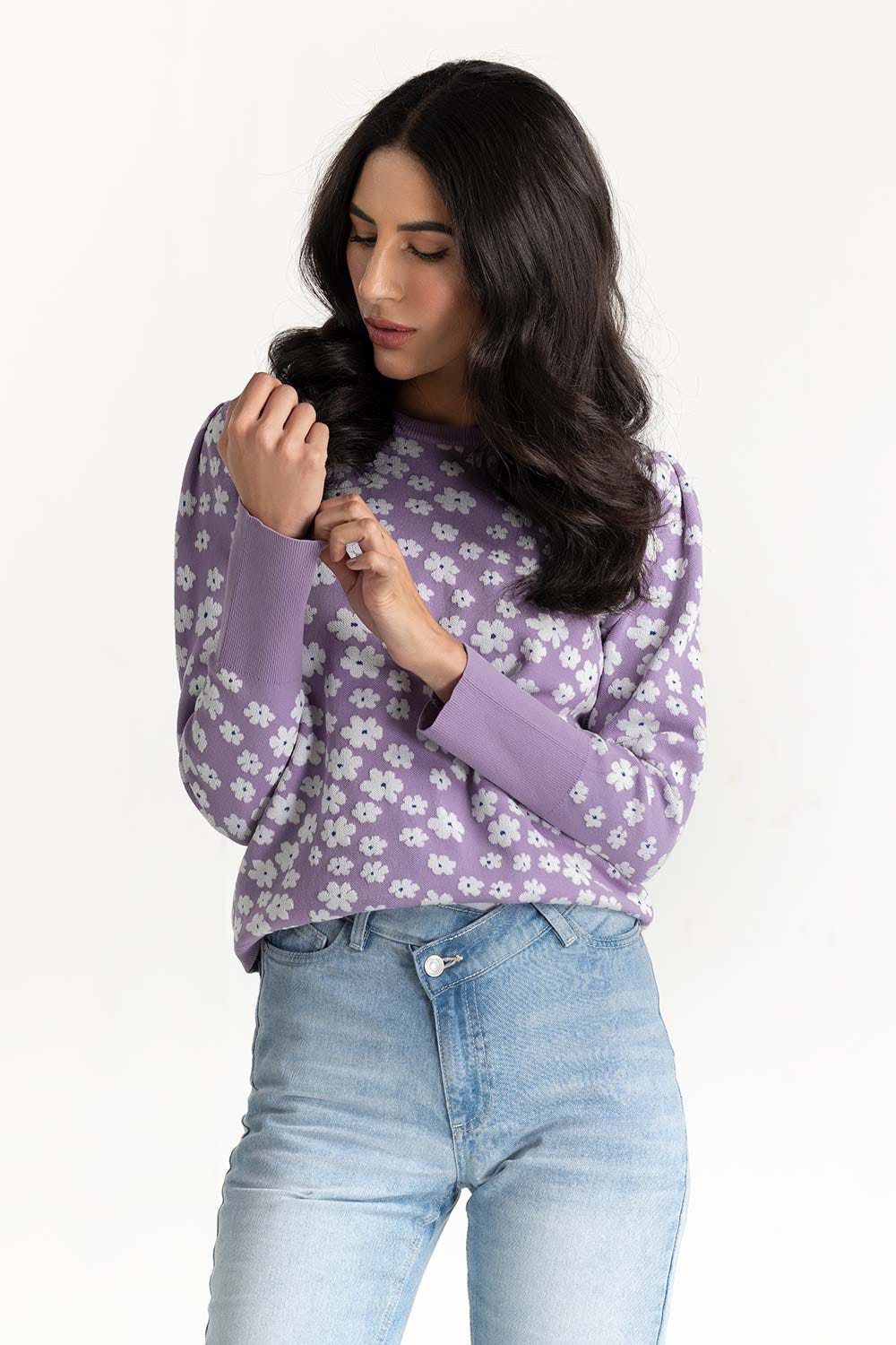 Lilac Floral Knit Sweater 224-211-001