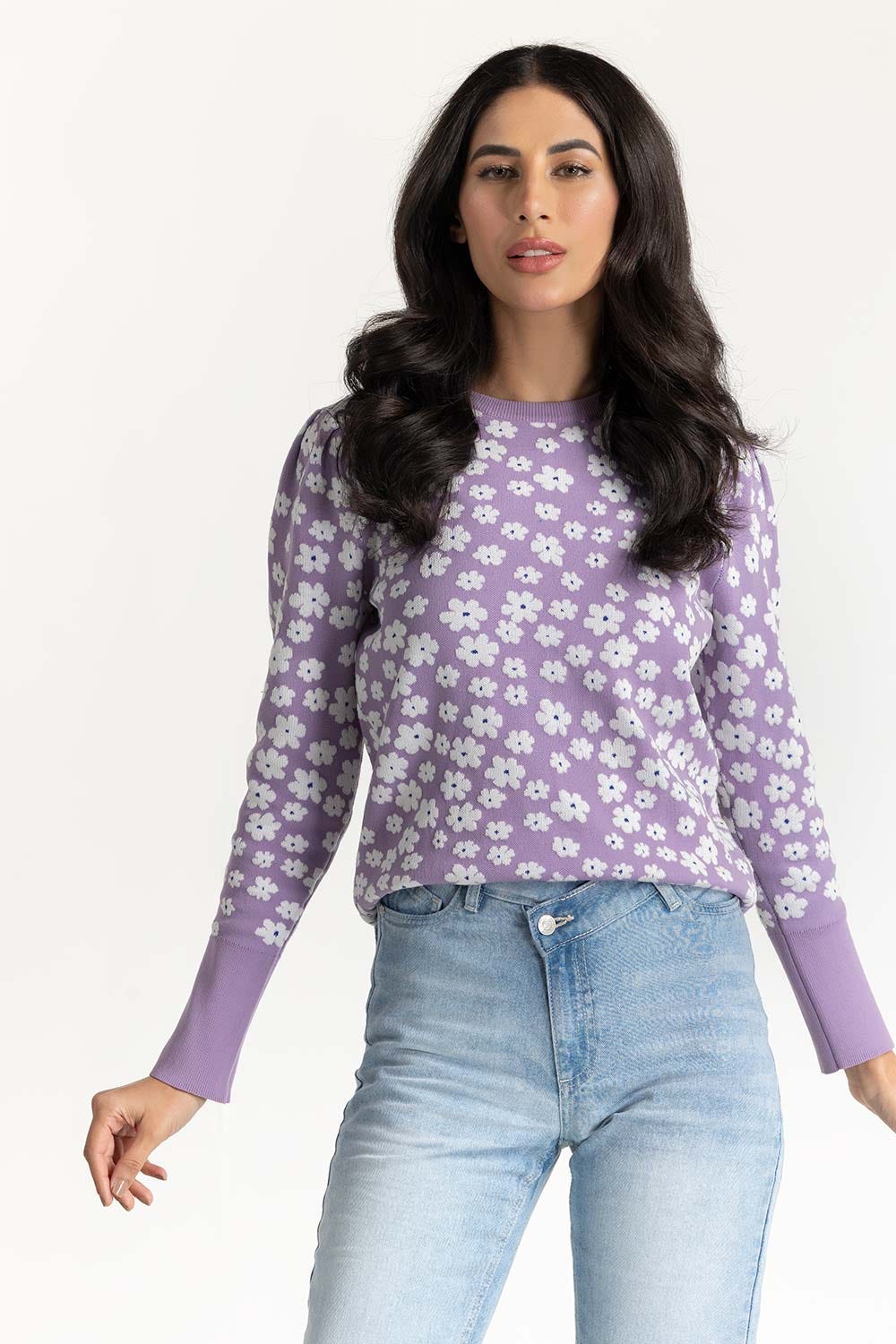 Lilac Floral Knit Sweater 224-211-001