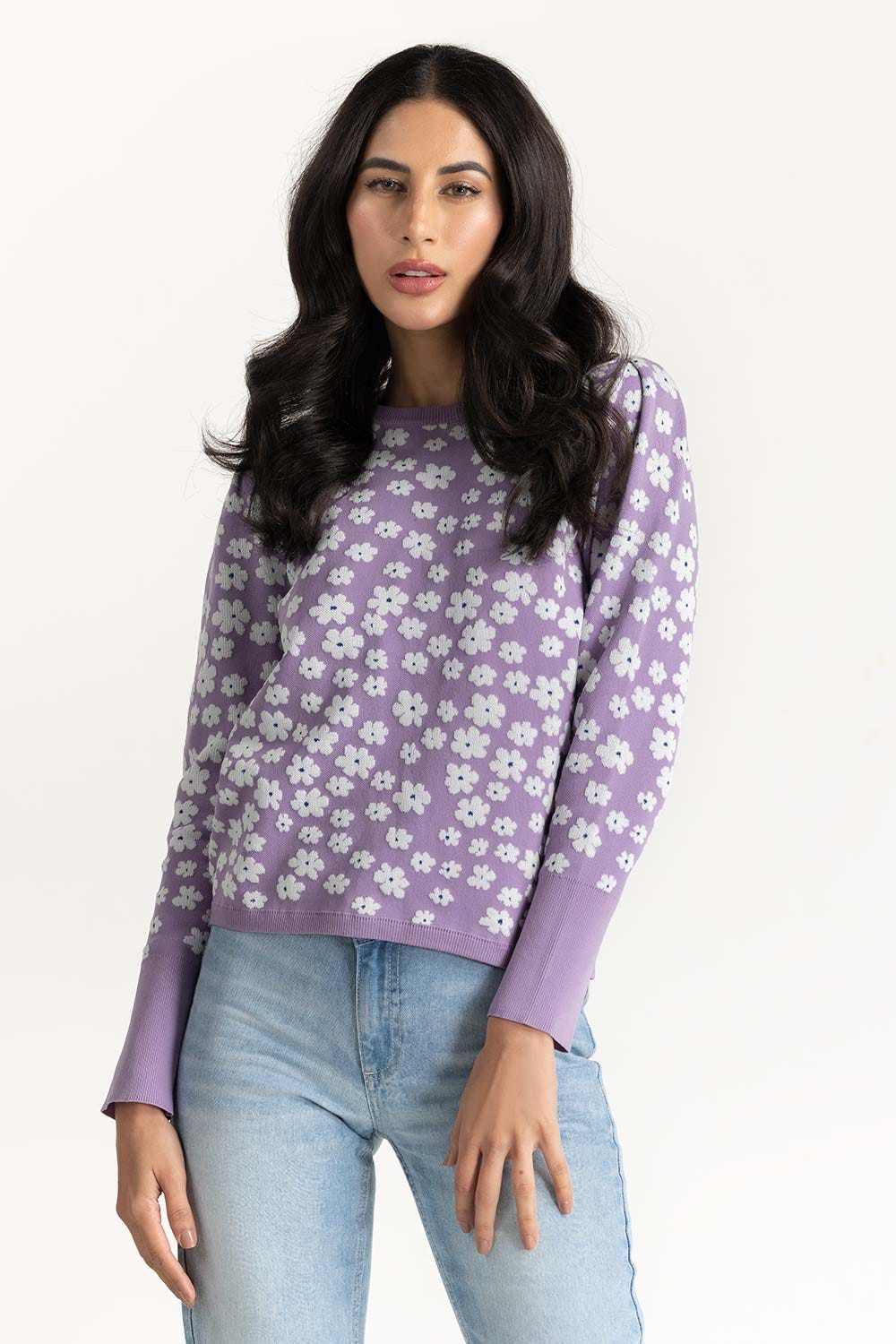 Lilac Floral Knit Sweater 224-211-001