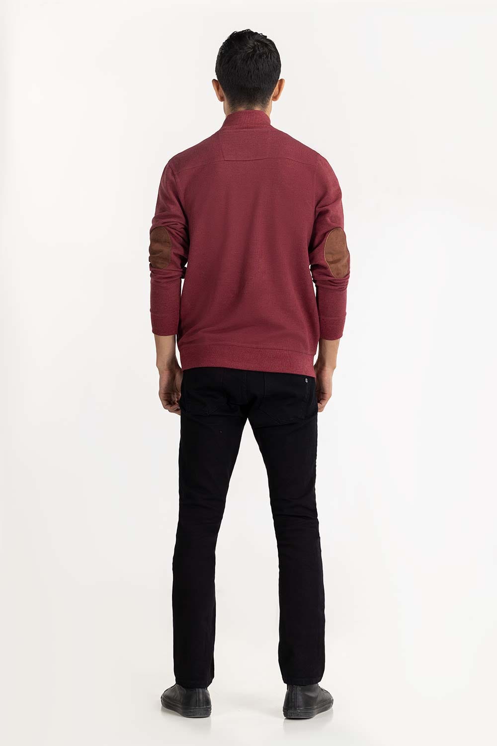 Maroon Basic Knitted Mock Neck Zipper Jacket JKT-KNTMNZ22-013