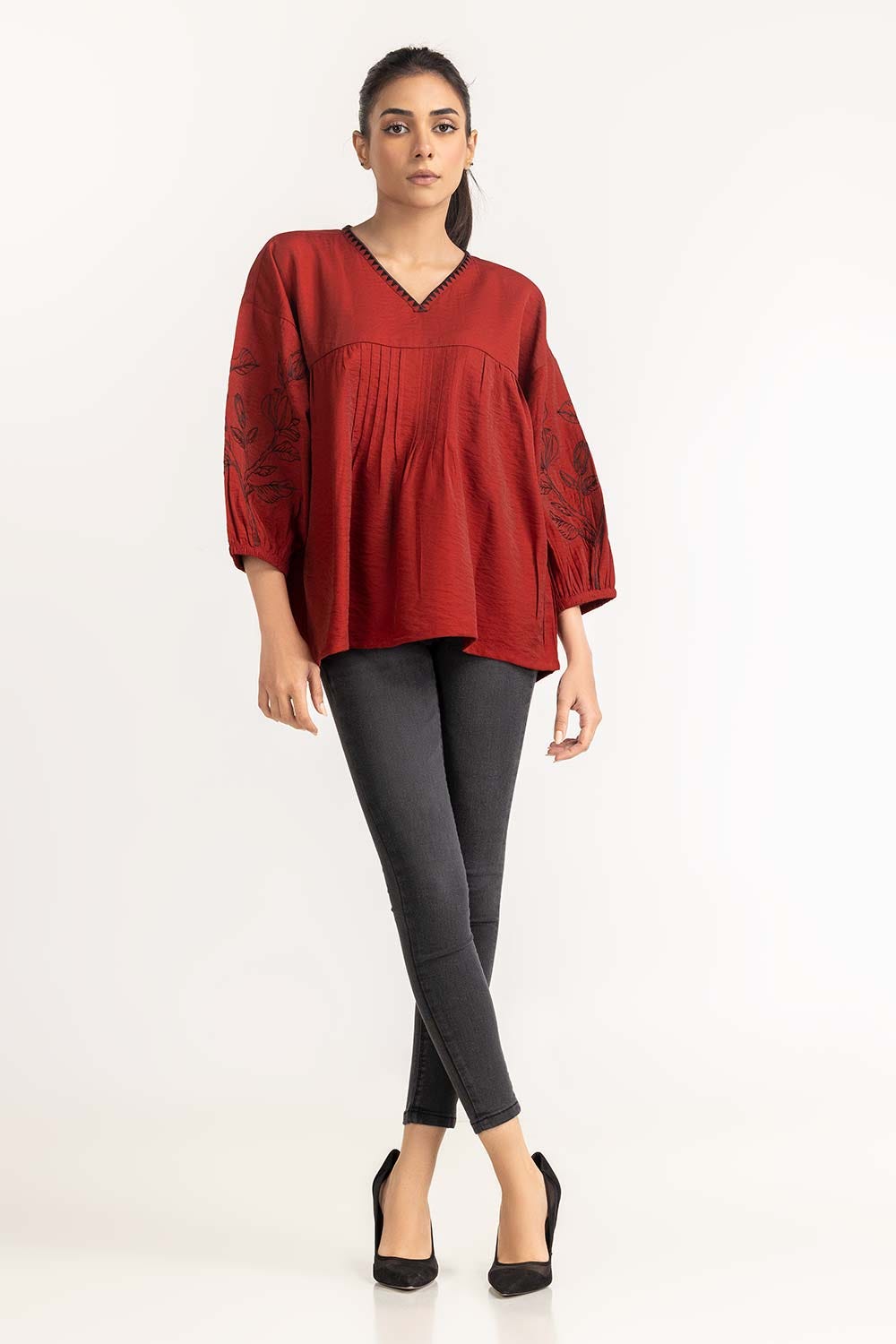 Maroon Blended Blouse 231-217-055