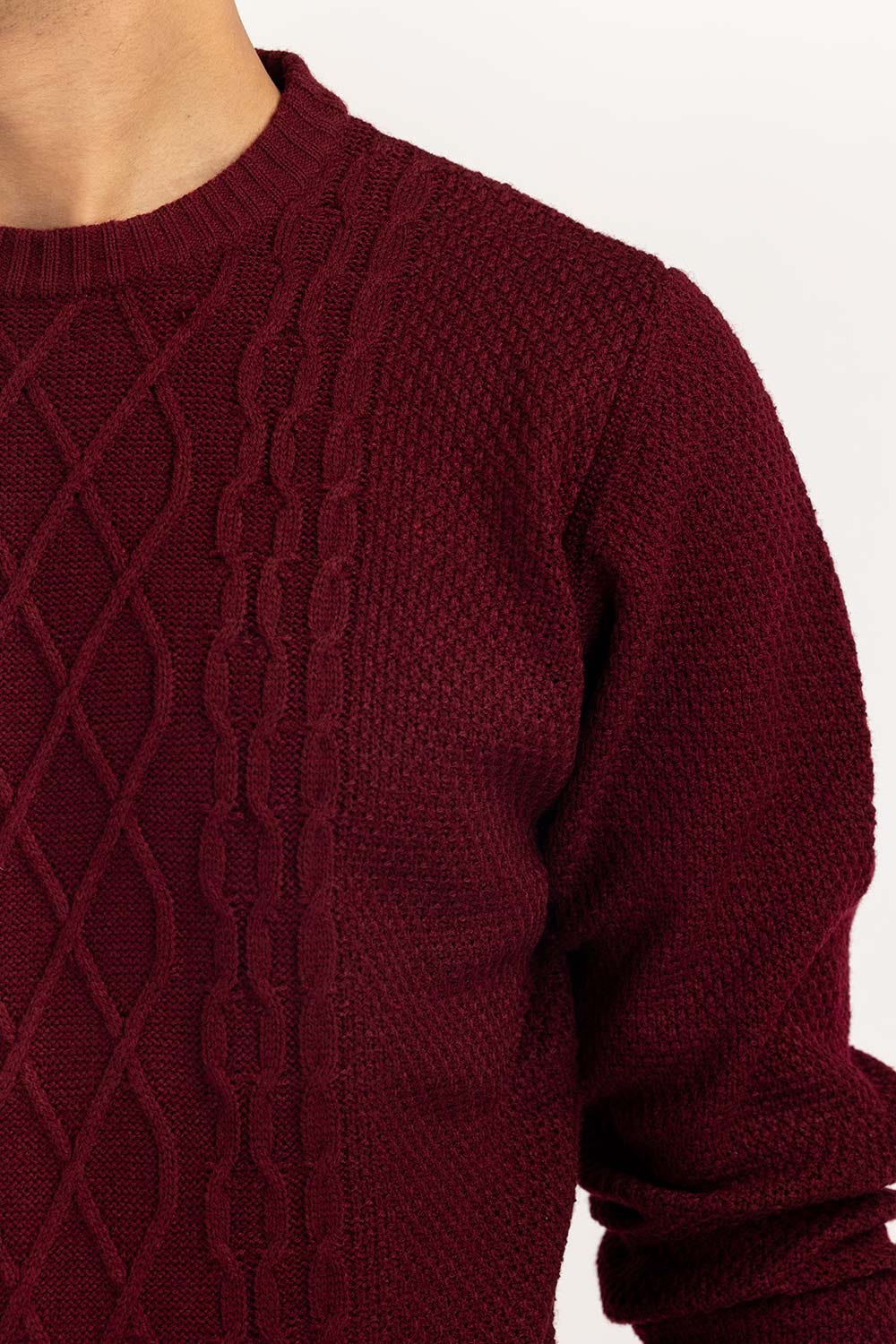 Maroon Cabling Crew Neck Sweater SWT-FFSOS22-146