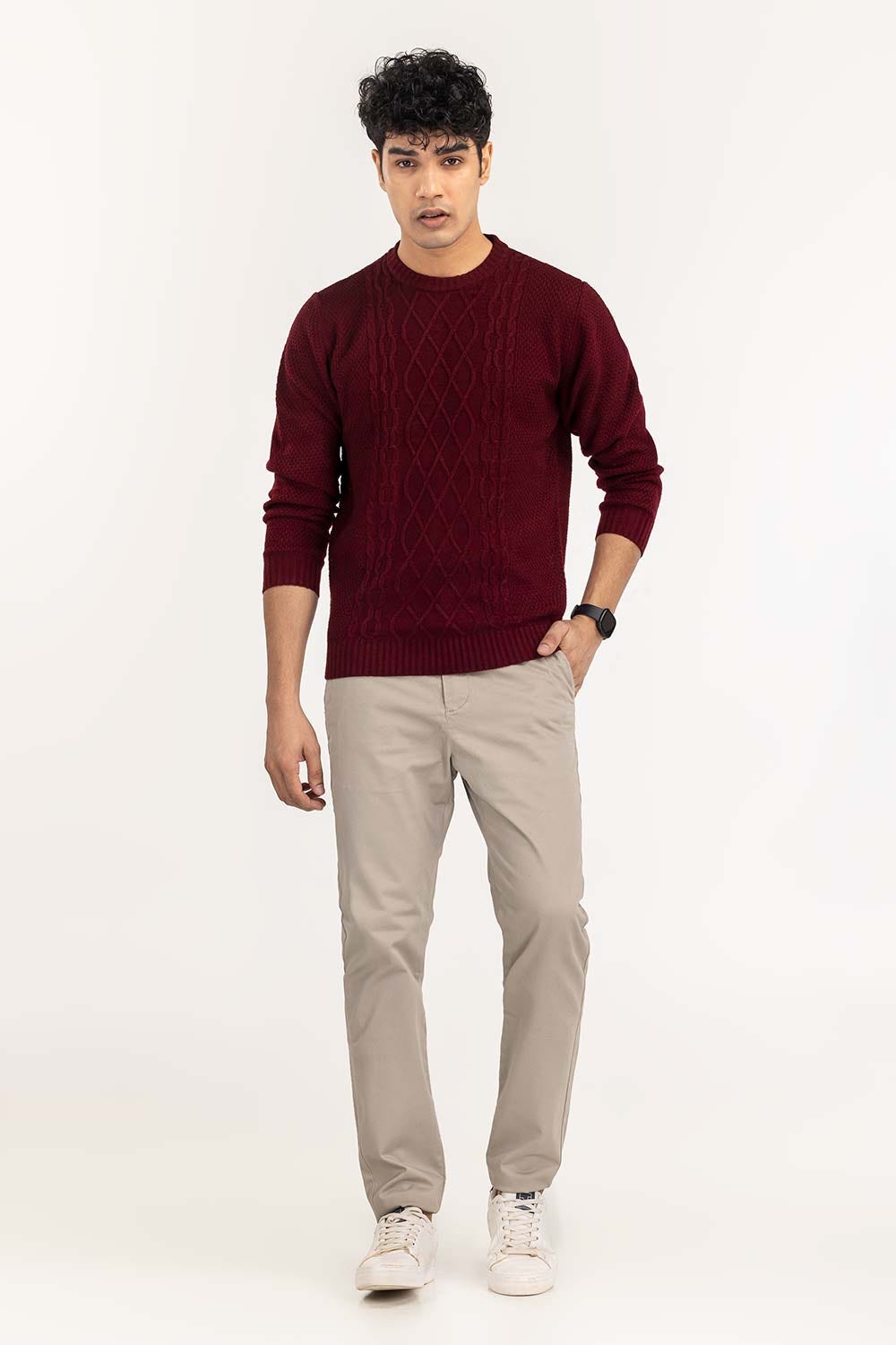 Maroon Cabling Crew Neck Sweater SWT-FFSOS22-146