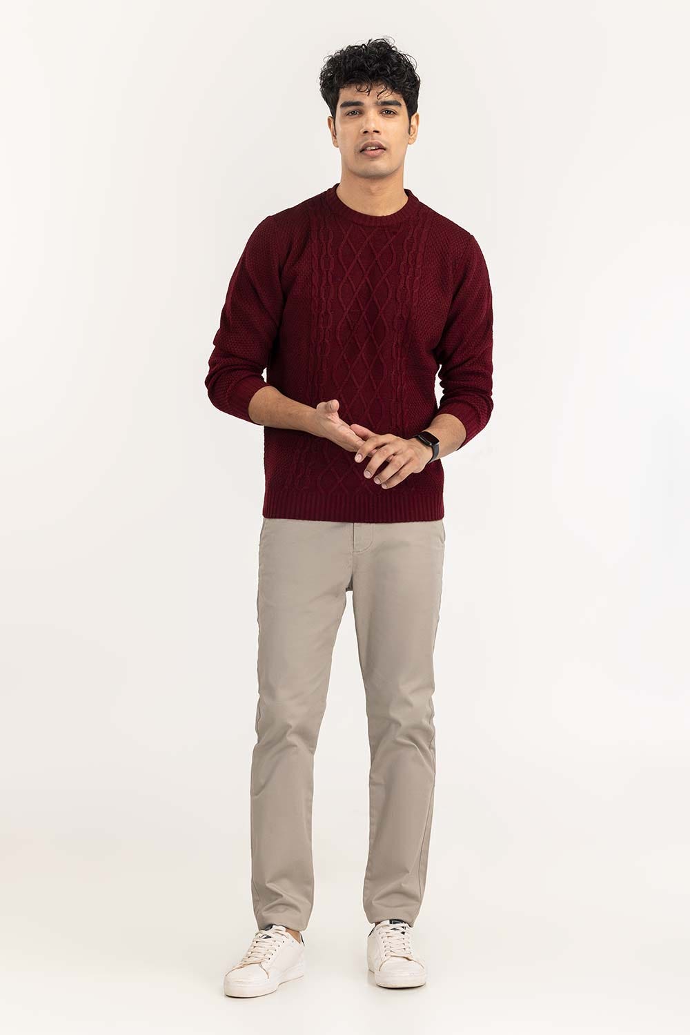Maroon Cabling Crew Neck Sweater SWT-FFSOS22-146