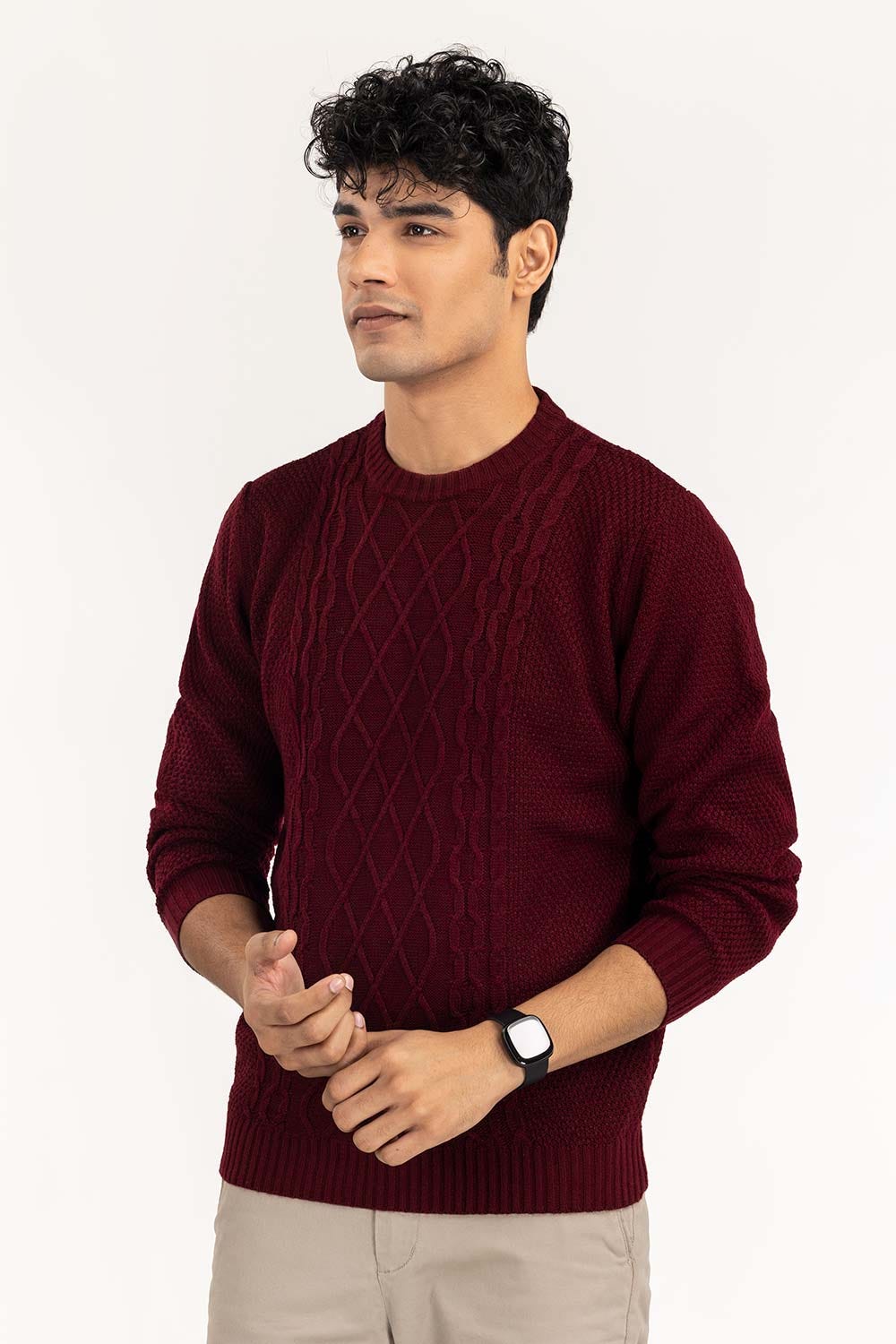 Maroon Cabling Crew Neck Sweater SWT-FFSOS22-146