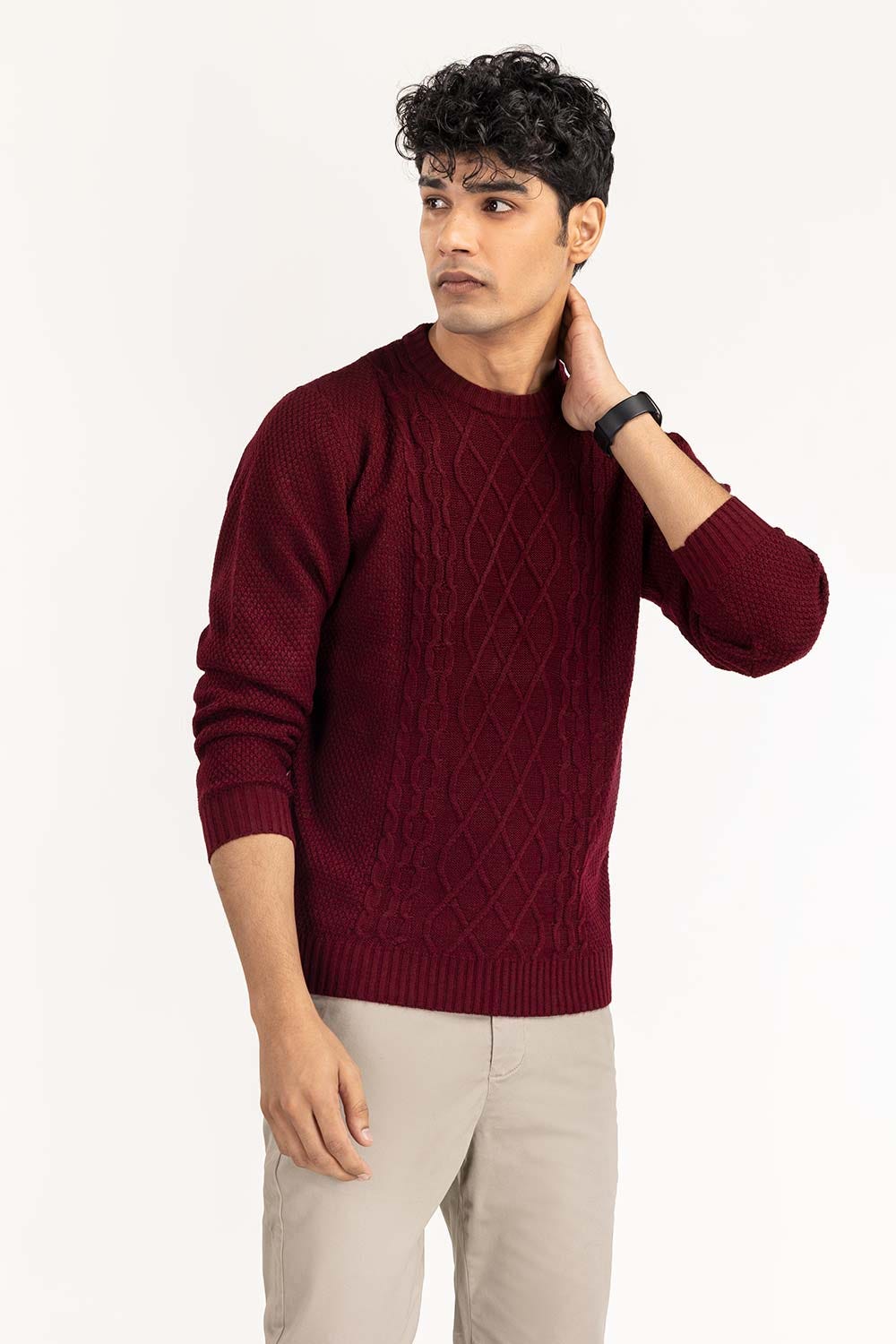 Maroon Cabling Crew Neck Sweater SWT-FFSOS22-146