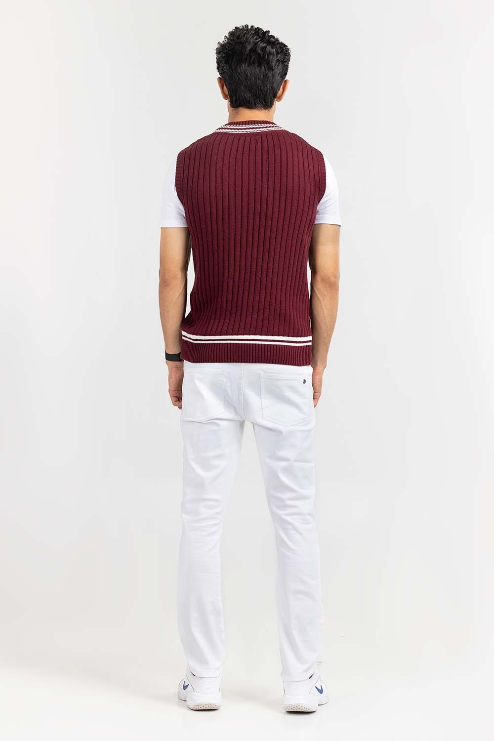 Maroon Cricket V Neck Sleeveless Sweater SWT-FSLVN22-161