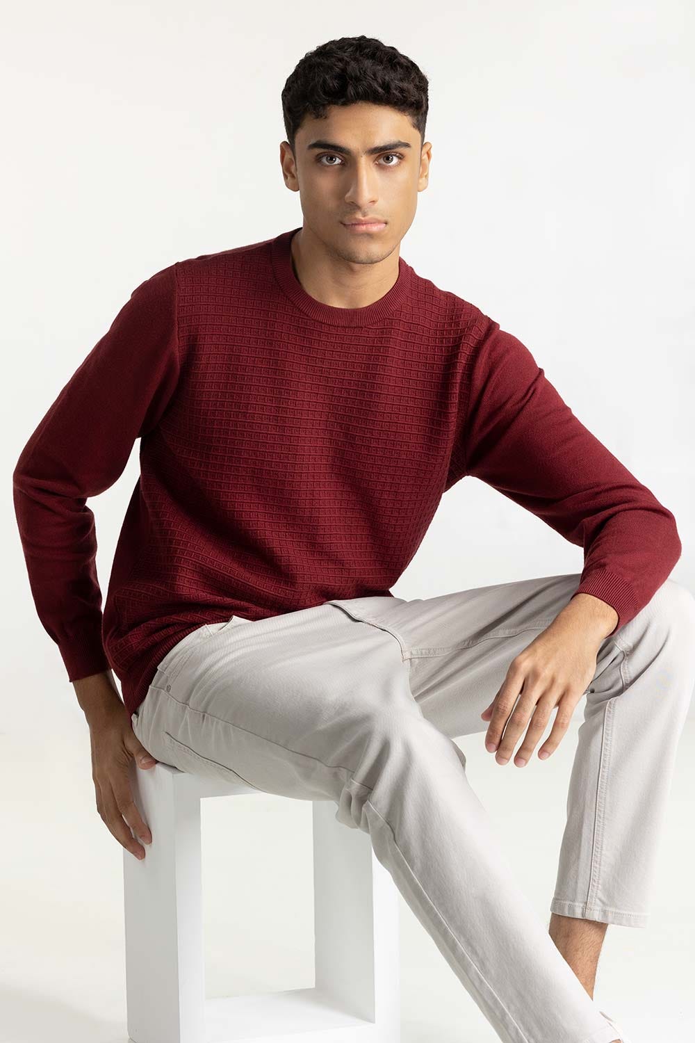 Maroon Geometric Sweater 224-111-021 A