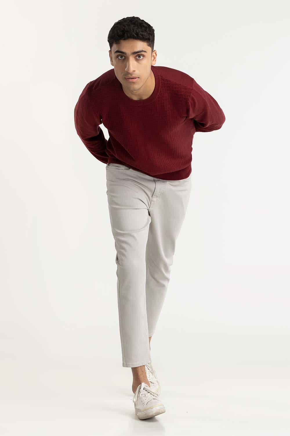 Maroon Geometric Sweater 224-111-021 A