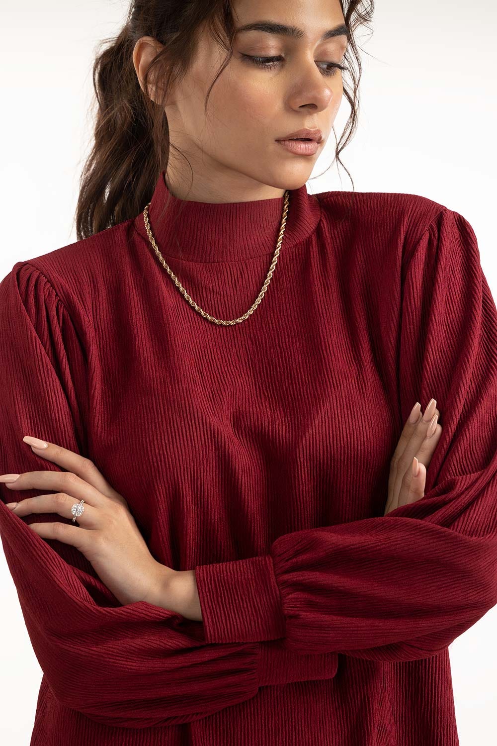 Maroon High Neck Top 224-216-309 T