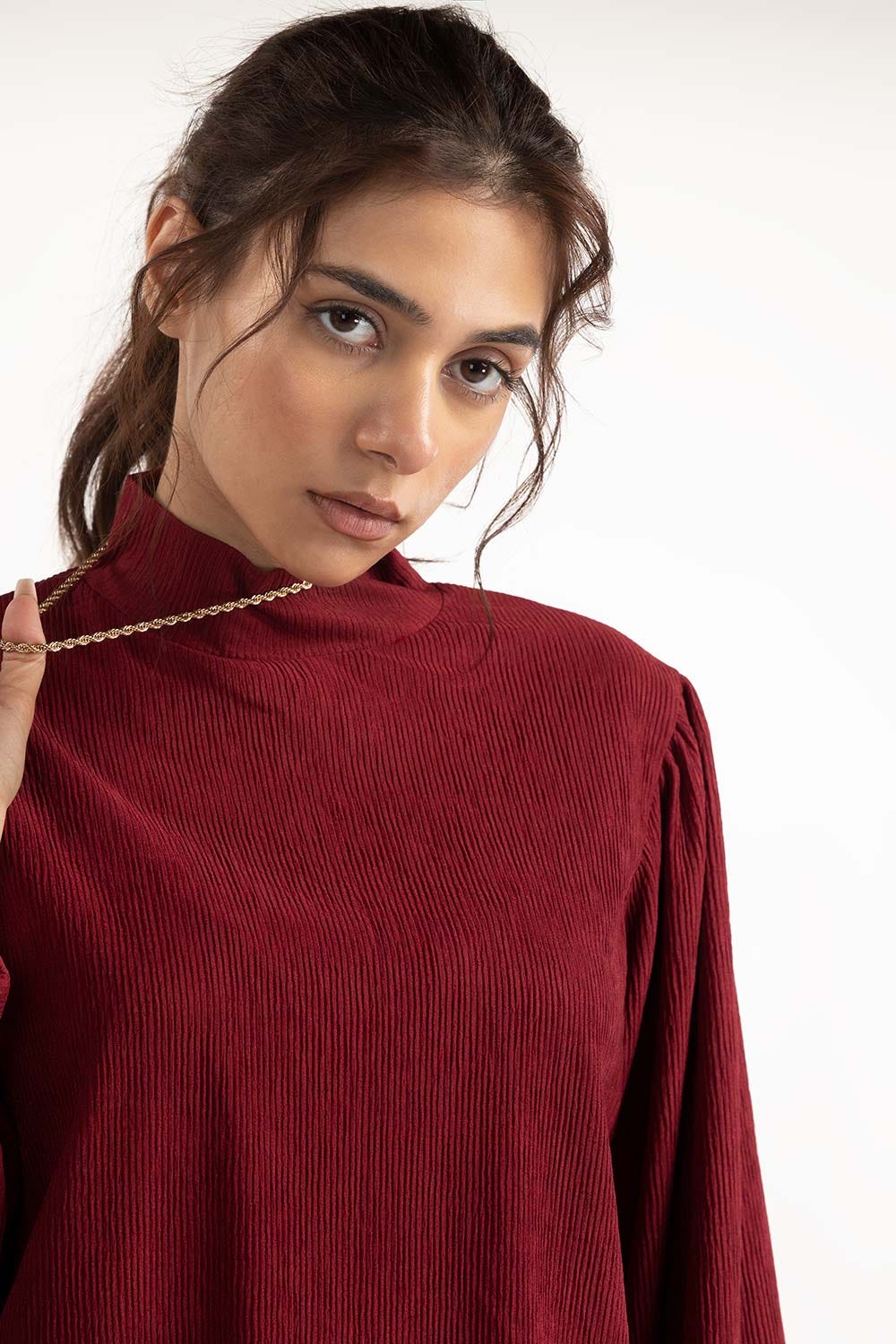 Maroon High Neck Top 224-216-309 T