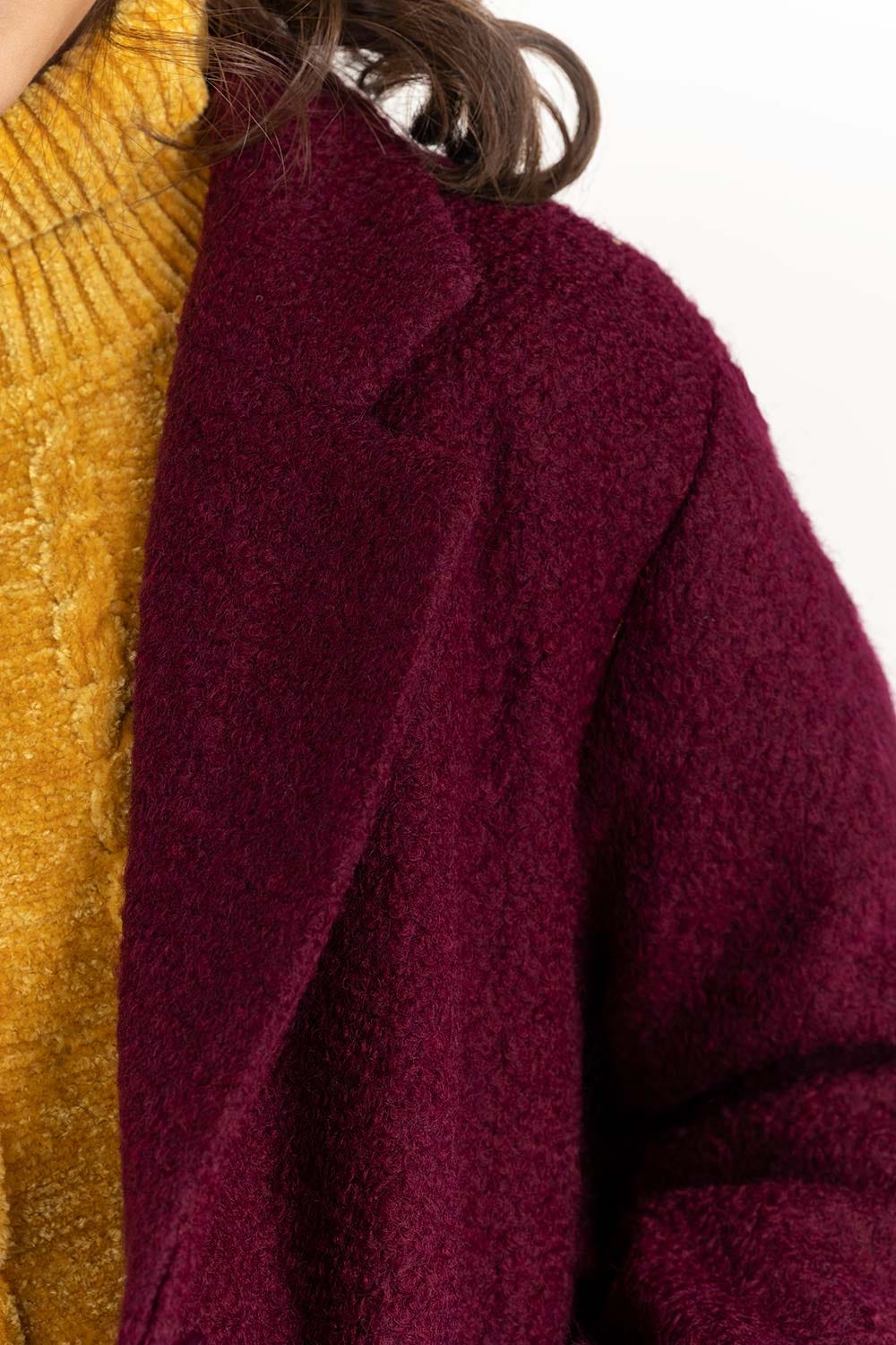 Junior Girl Maroon Long Coat With Long Sleeves 224-410-030