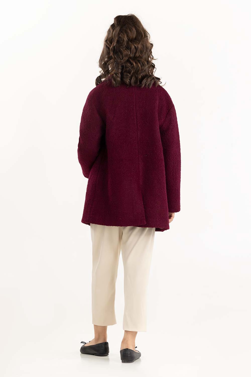 Junior Girl Maroon Long Coat With Long Sleeves 224-410-030