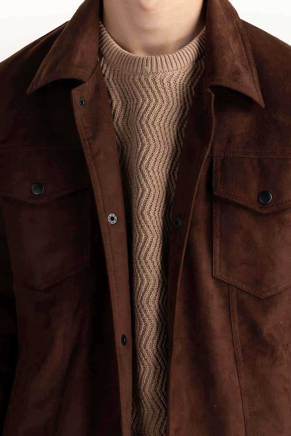 Maroon Suede Trucker Jacket 224-110-009