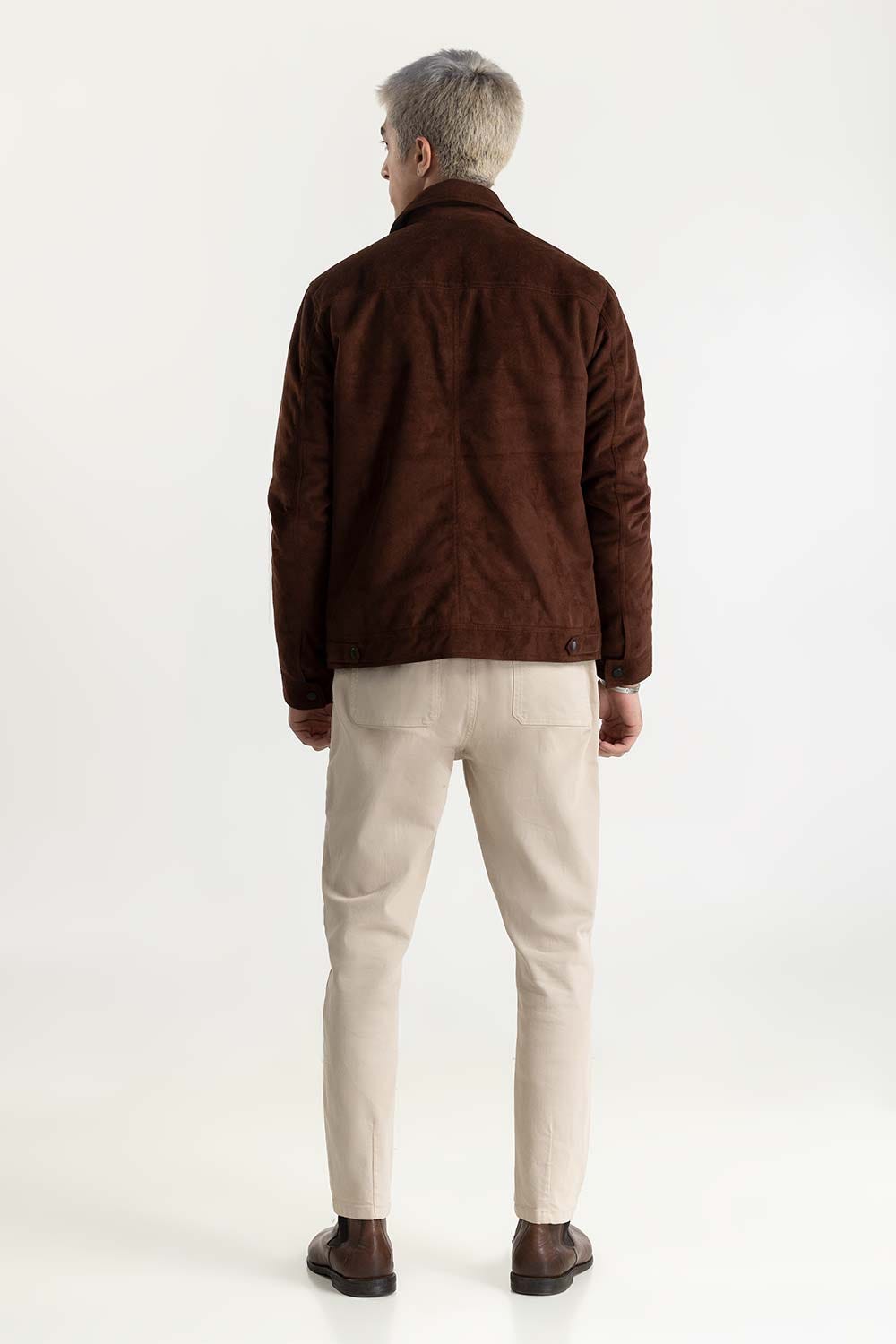 Maroon Suede Trucker Jacket 224-110-009