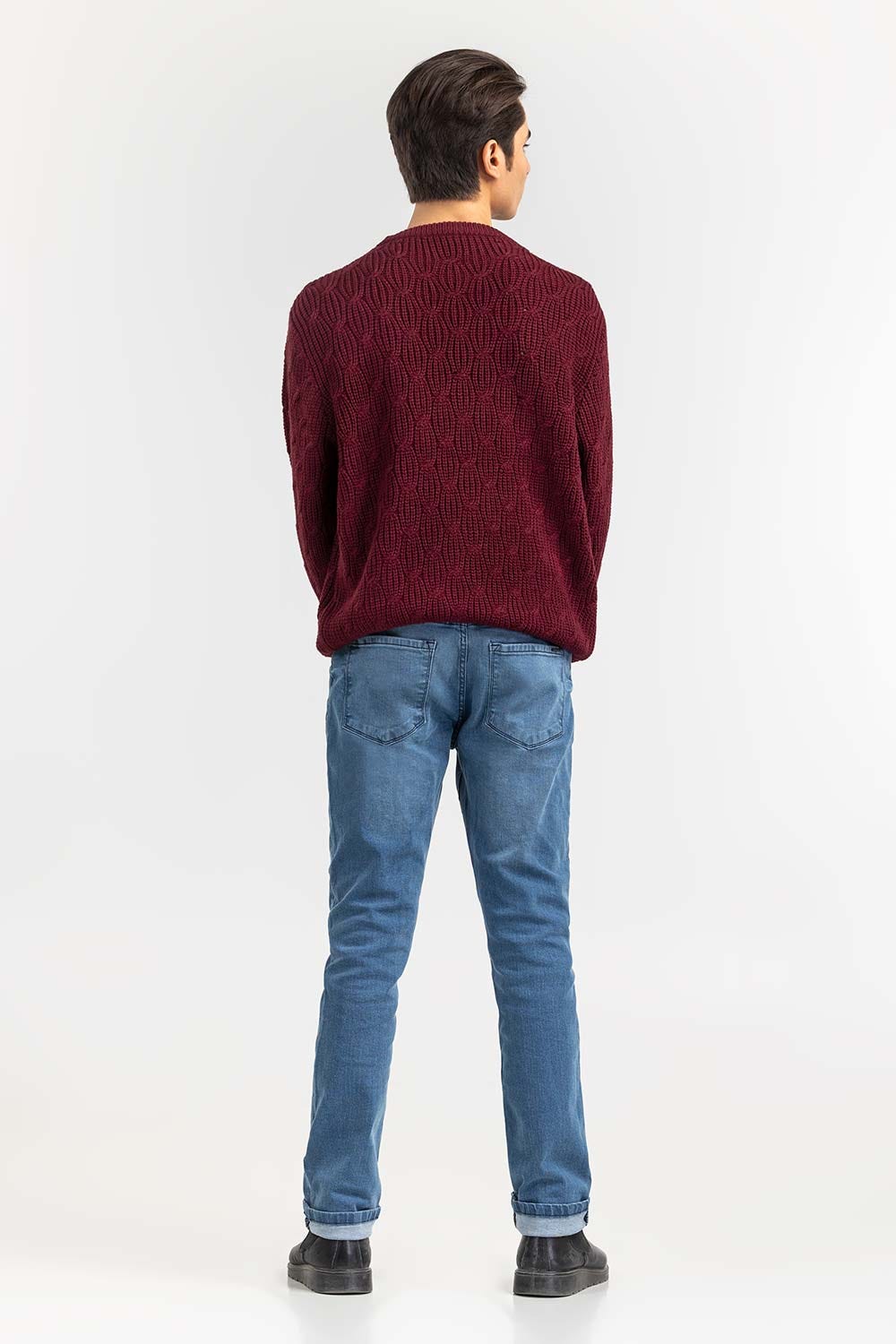 Maroon Textured Crew Neck Sweater SWT-FFSCN22-256