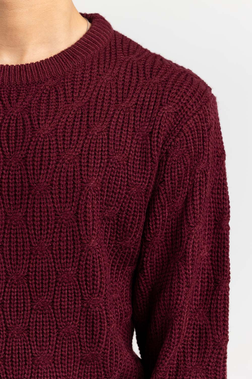 Maroon Textured Crew Neck Sweater SWT-FFSCN22-256