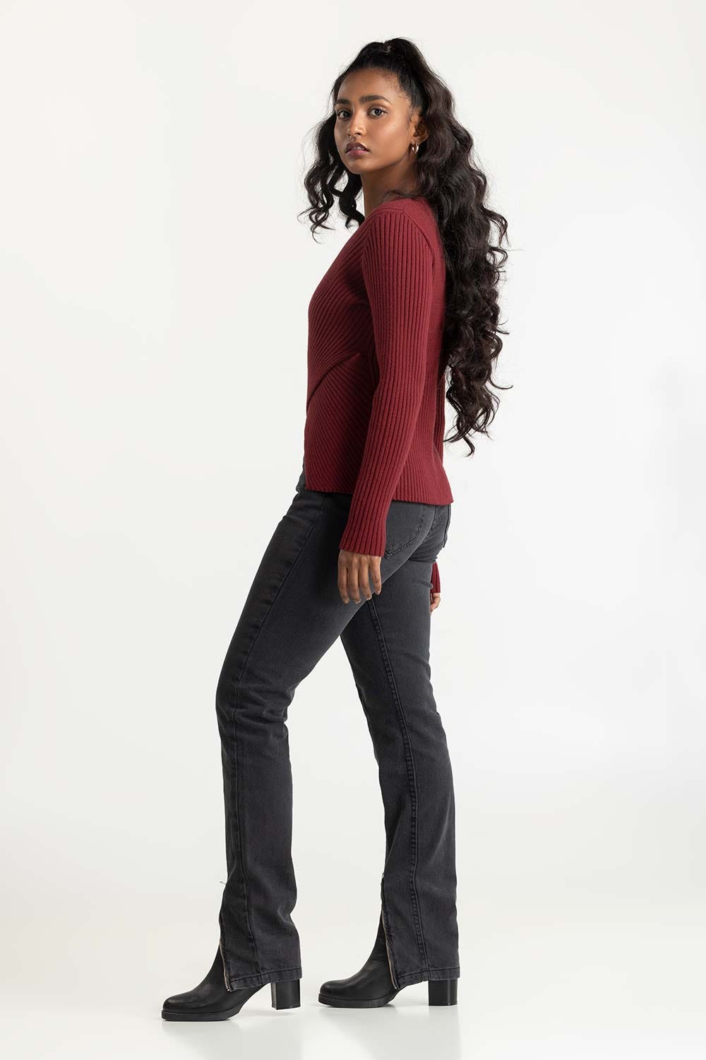 Maroon Wrap Sweater 224-211-032