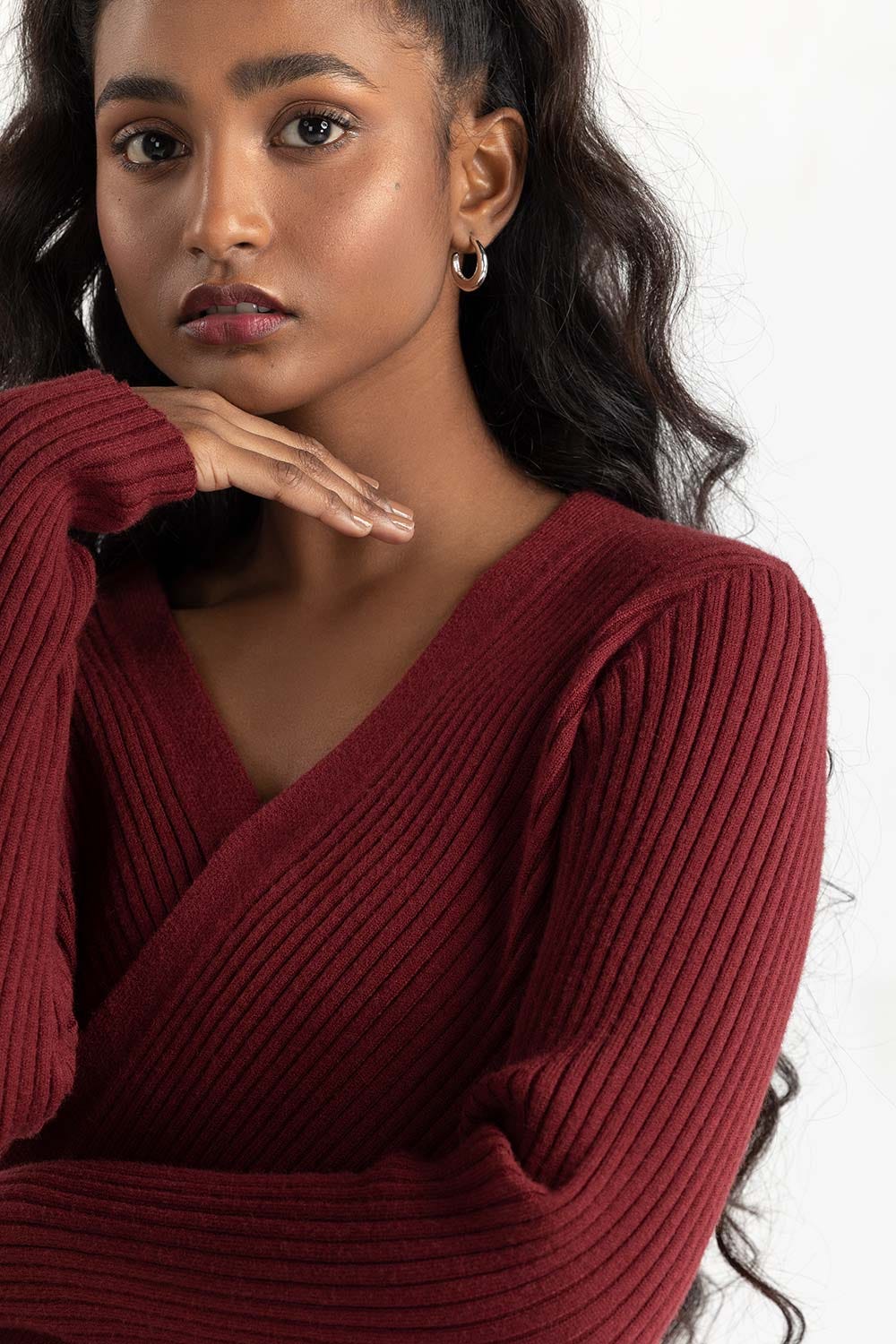 Maroon Wrap Sweater 224-211-032